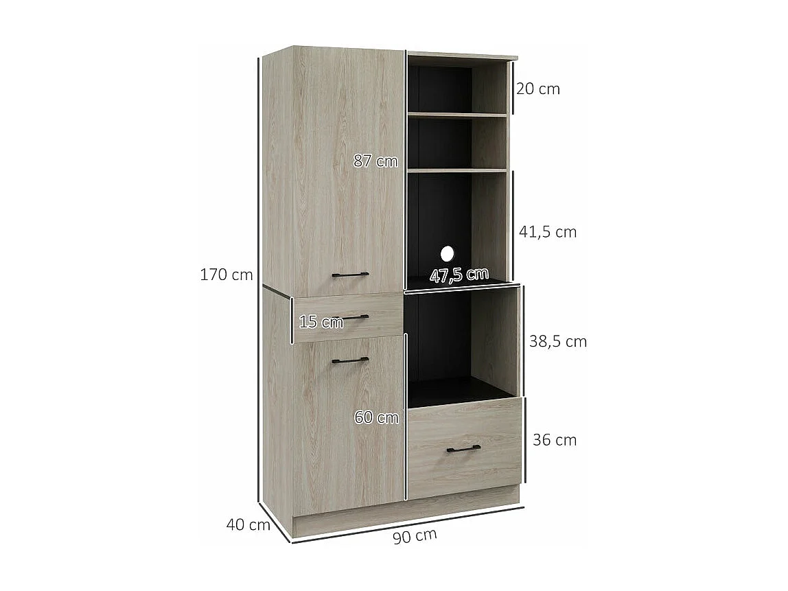 Alacena de cocina roble 90x40x170 cm HOMCOM
