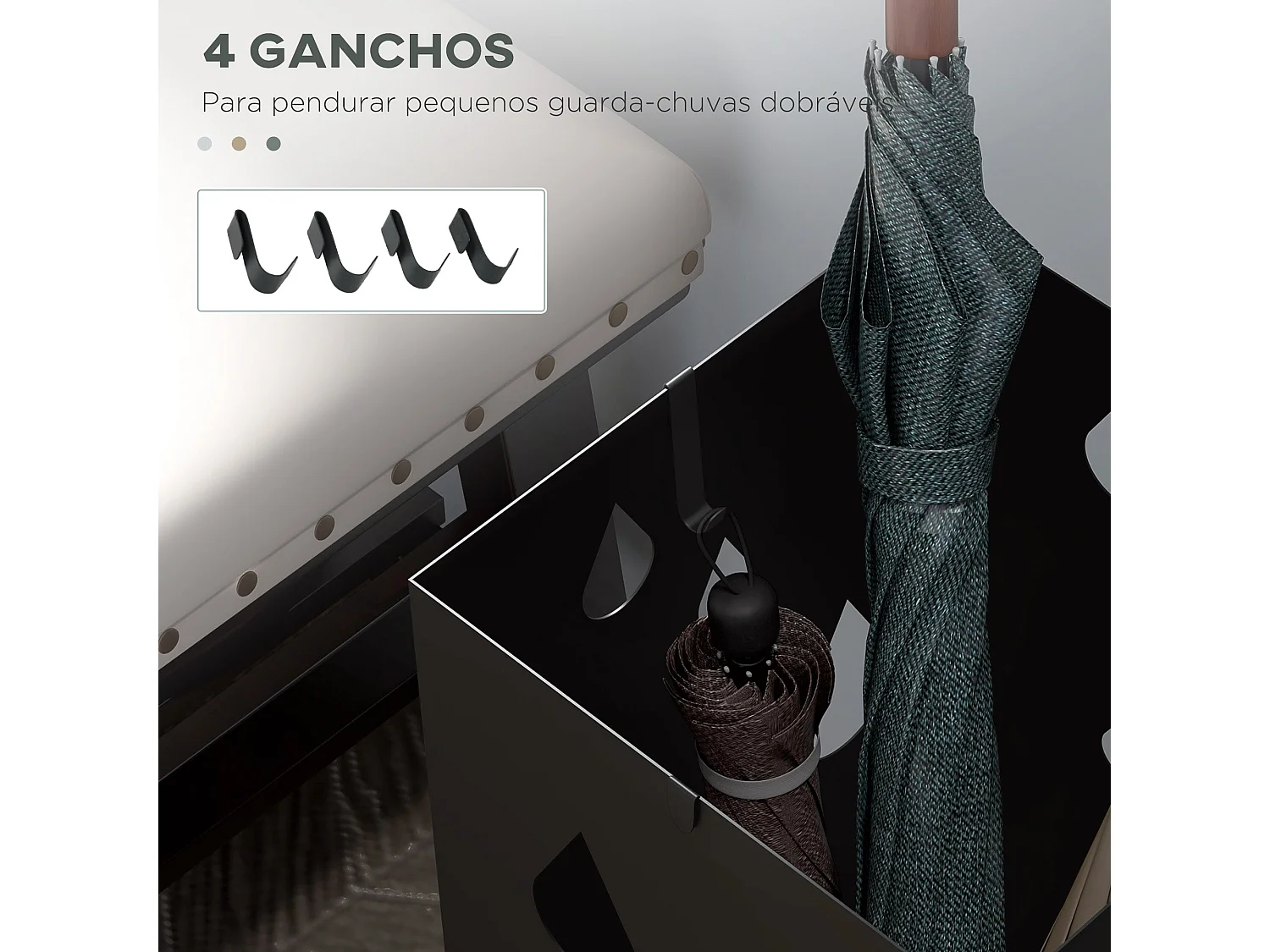 Suporte para Guarda-Chuvas Branco com 4 Ganchos e Bandeja de Gotejamento para Entrada 15,5x15,5x41 cm