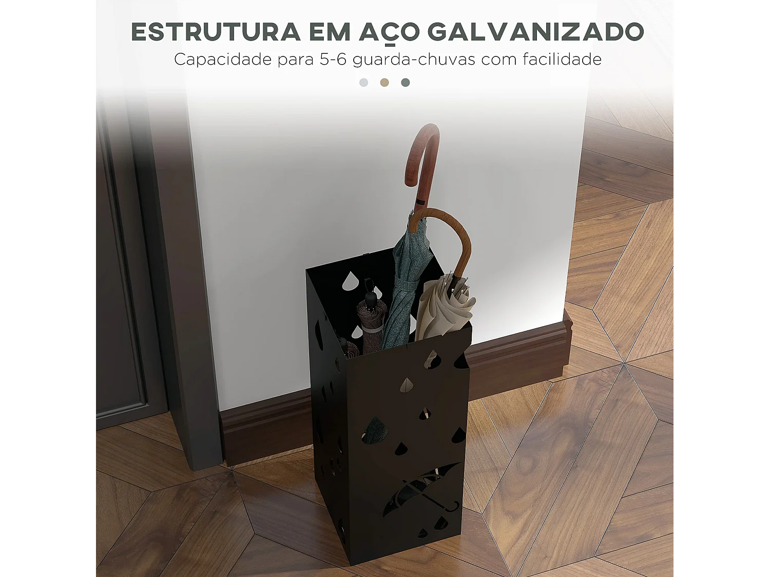 Suporte para Guarda-Chuvas Branco com 4 Ganchos e Bandeja de Gotejamento para Entrada 15,5x15,5x41 cm