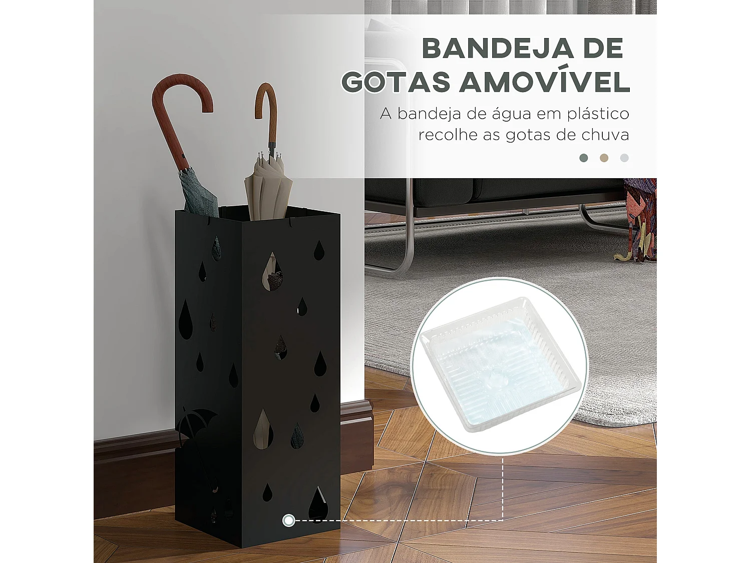Suporte para Guarda-Chuvas Branco com 4 Ganchos e Bandeja de Gotejamento para Entrada 15,5x15,5x41 cm