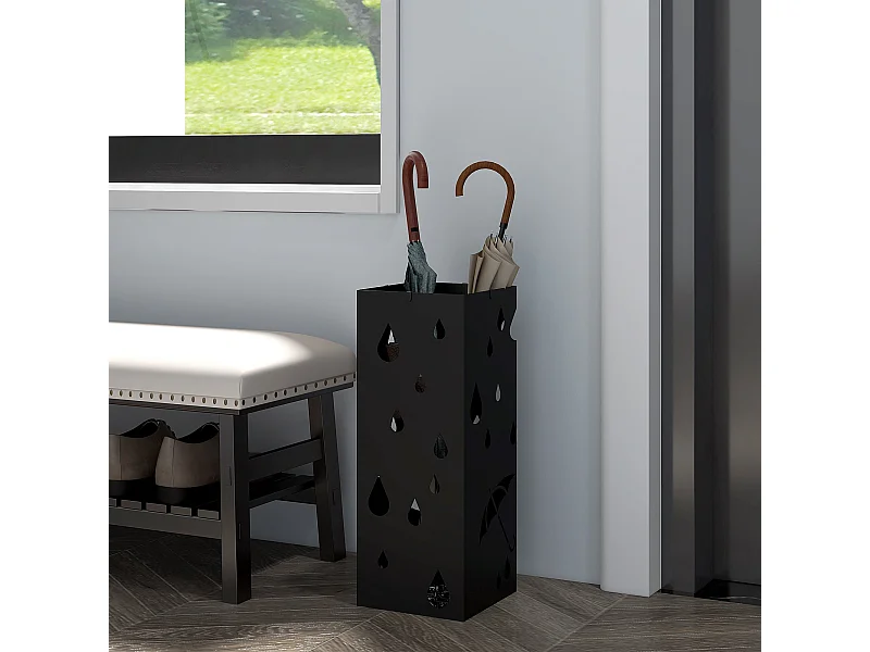 Suporte para Guarda-Chuvas Branco com 4 Ganchos e Bandeja de Gotejamento para Entrada 15,5x15,5x41 cm