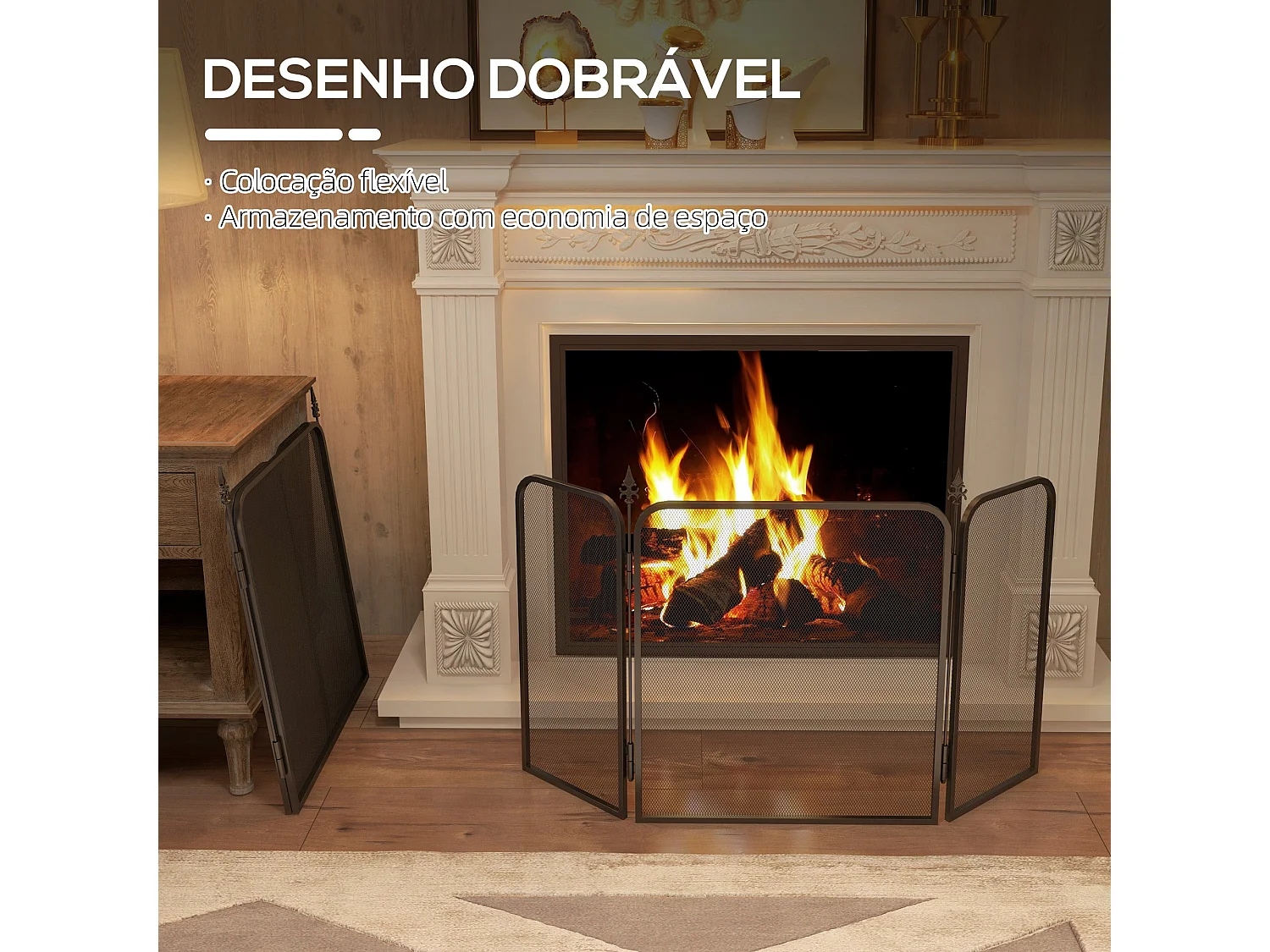 Frente para Lareira HOMCOM: Proteção Dobrável em Metal 96x1,3x56 cm - Elegância e Segurança em Preto