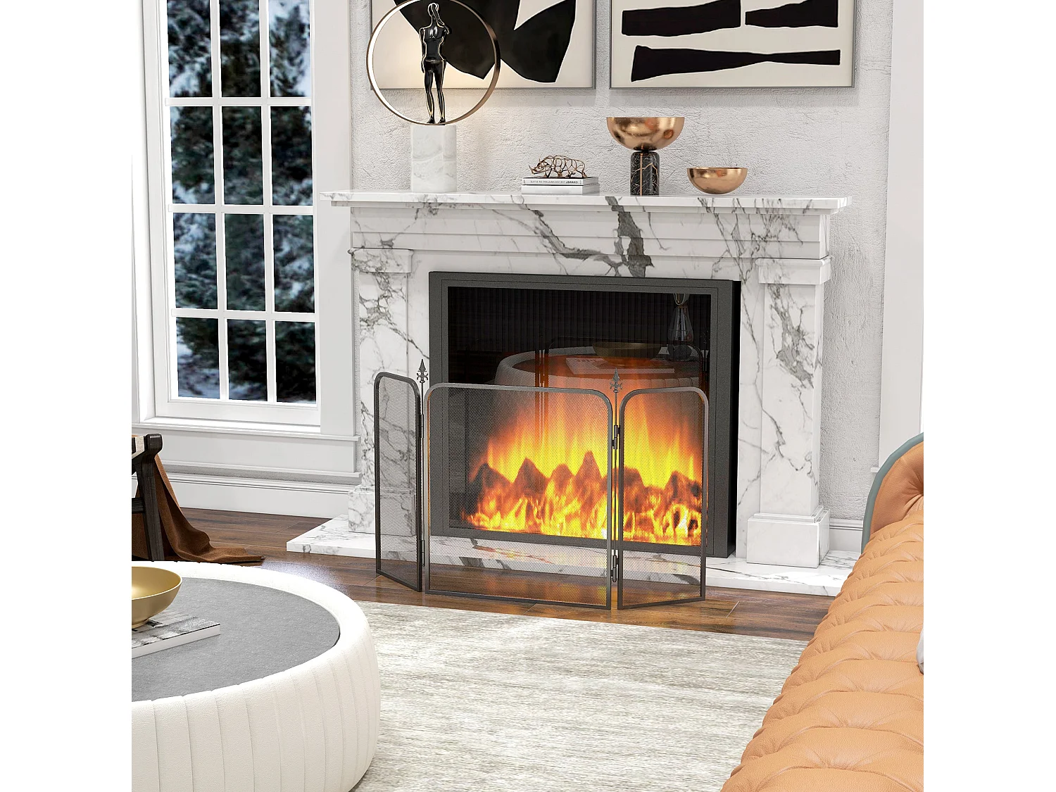 Frente para Lareira HOMCOM: Proteção Dobrável em Metal 96x1,3x56 cm - Elegância e Segurança em Preto