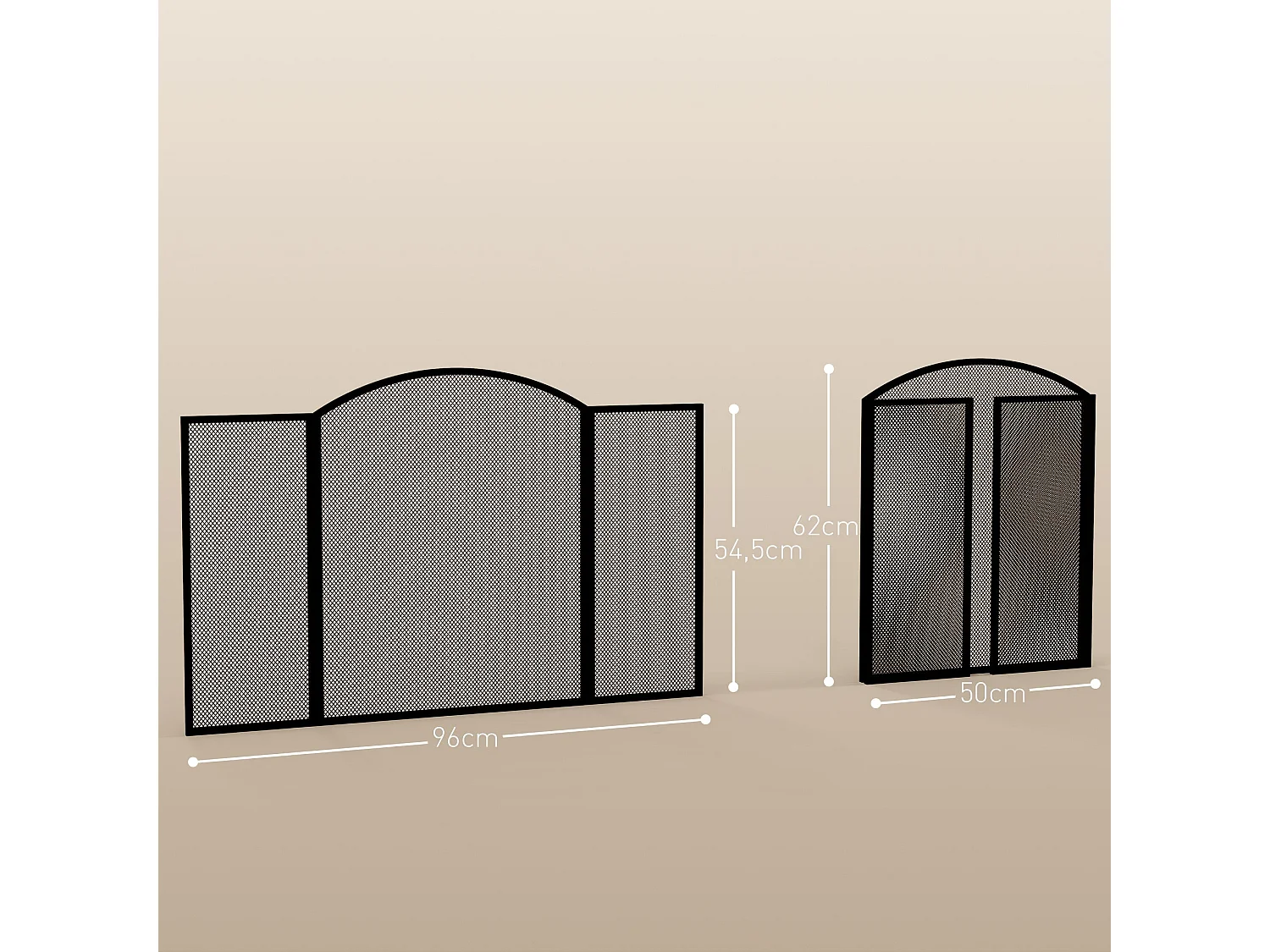 Protetor de Lareira HOMCOM de 3 Painéis em Aço Dobrável 96x62 cm Preto