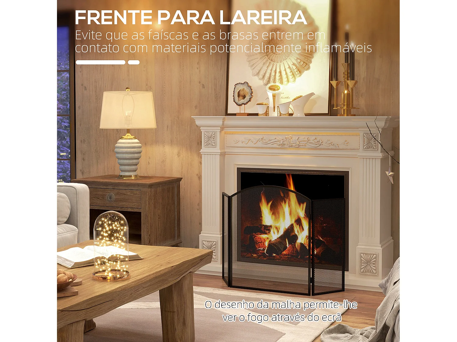 Protetor de Lareira HOMCOM de 3 Painéis em Aço Dobrável 96x62 cm Preto