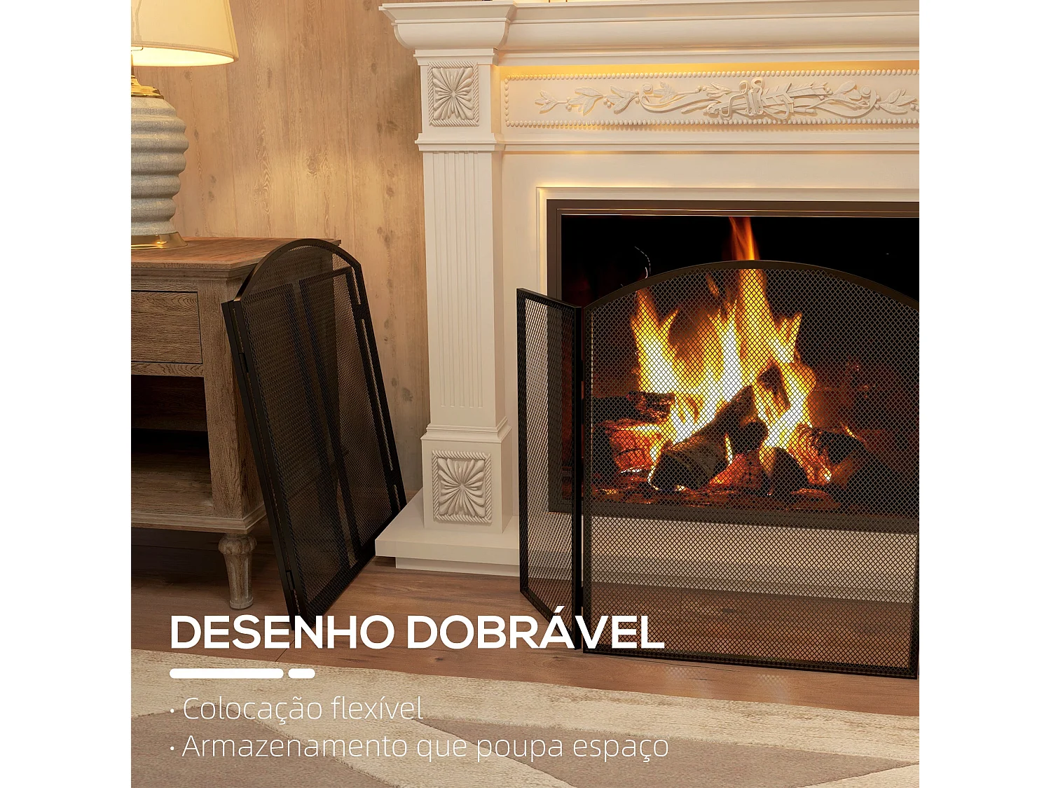 Protetor de Lareira HOMCOM de 3 Painéis em Aço Dobrável 96x62 cm Preto