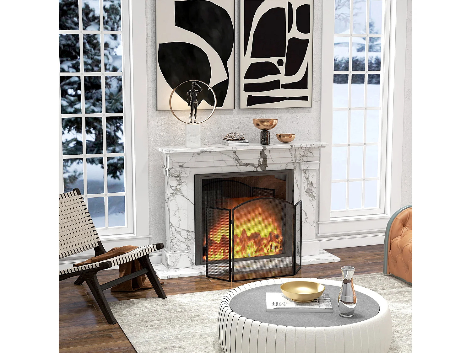 Protetor de Lareira HOMCOM de 3 Painéis em Aço Dobrável 96x62 cm Preto