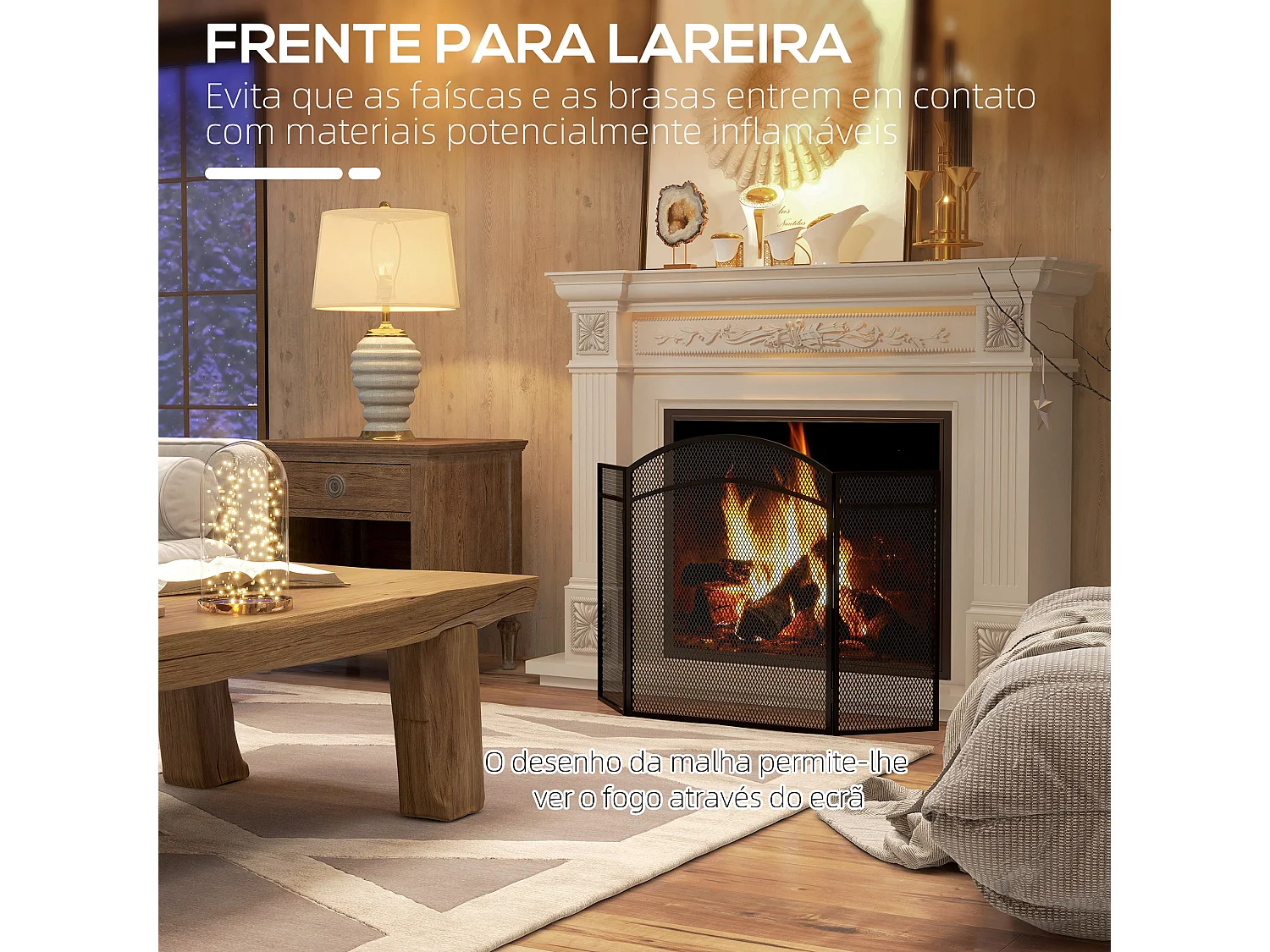 Protetor de Lareira Dobrável HOMCOM de 3 Painéis em Aço Preto - 96x60 cm