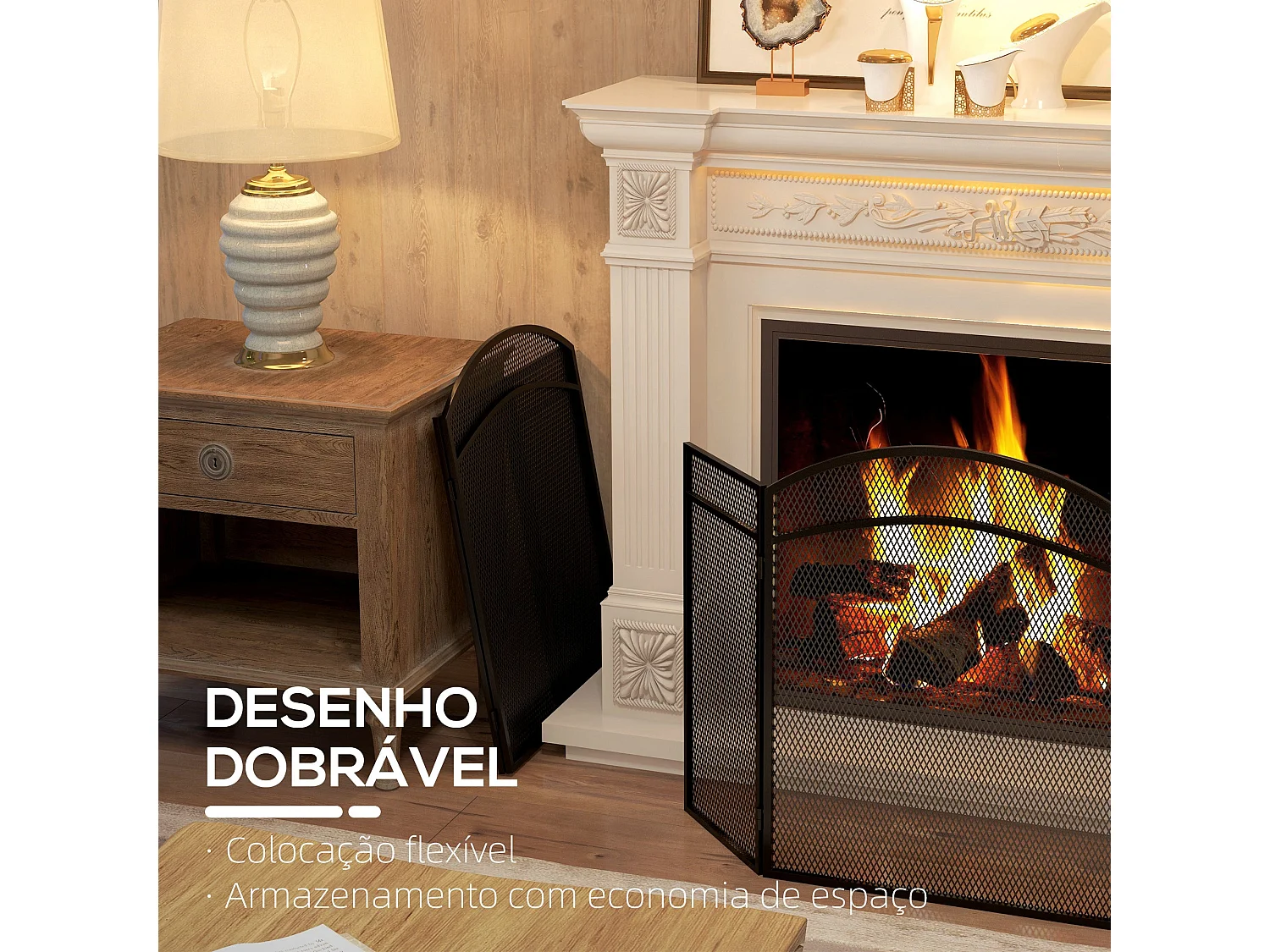 Protetor de Lareira Dobrável HOMCOM de 3 Painéis em Aço Preto - 96x60 cm