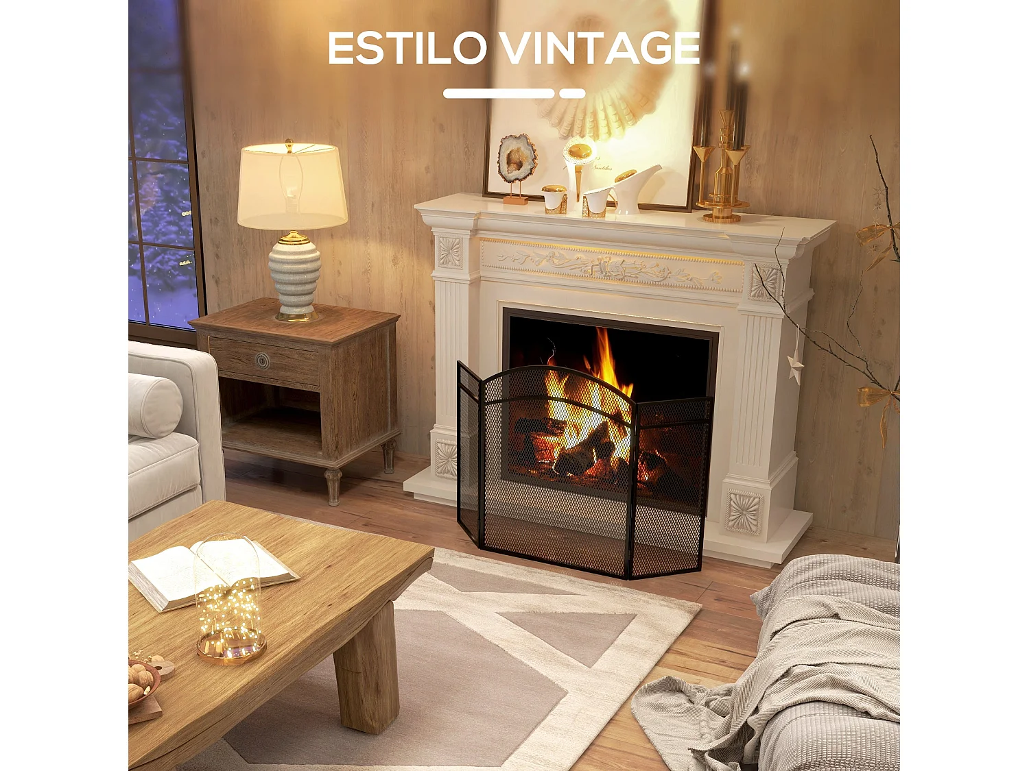 Protetor de Lareira Dobrável HOMCOM de 3 Painéis em Aço Preto - 96x60 cm