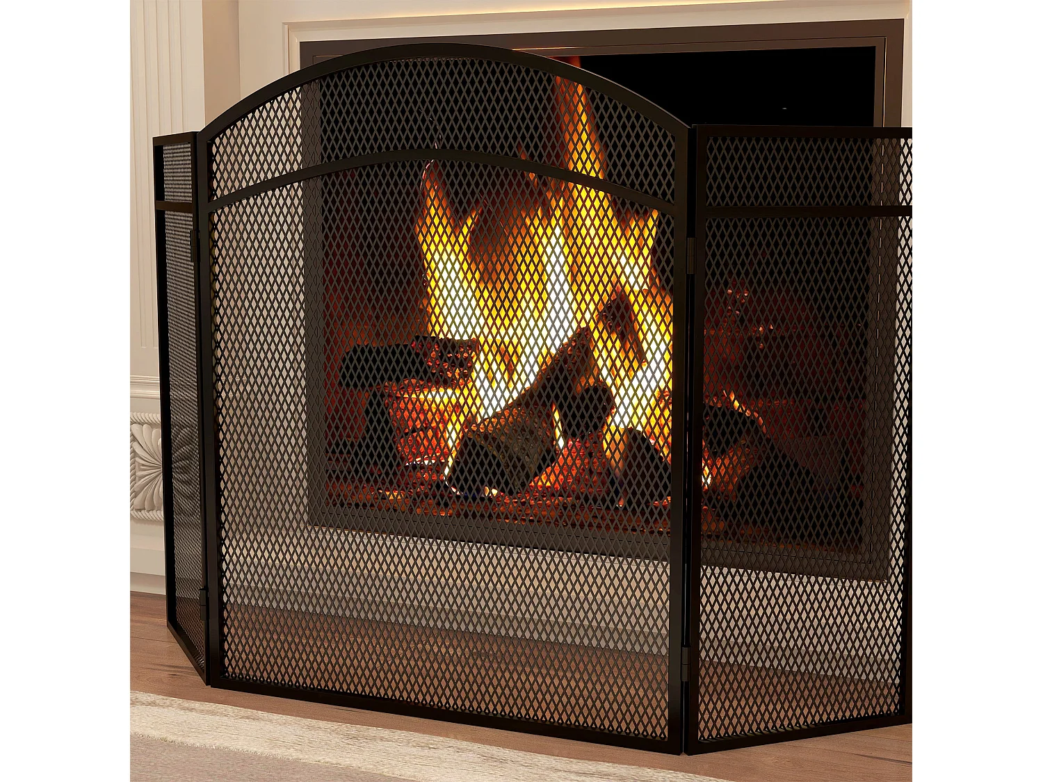 Protetor de Lareira Dobrável HOMCOM de 3 Painéis em Aço Preto - 96x60 cm