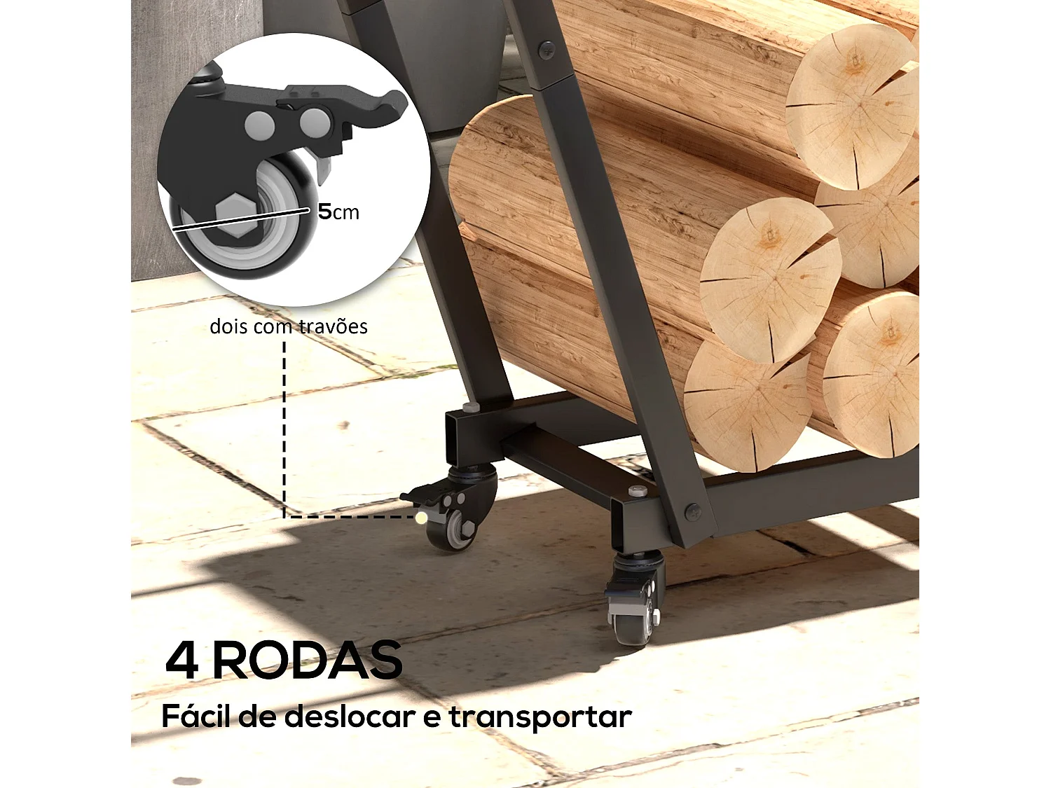 Suporte de Metal para Lenha com Rodas - Design Moderno e Prático para Armazenamento de Lenha