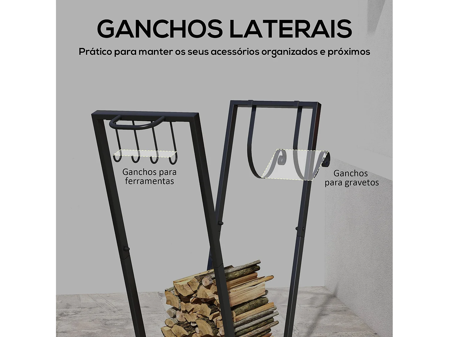Suporte de Metal para Lenha com Rodas - Design Moderno e Prático para Armazenamento de Lenha