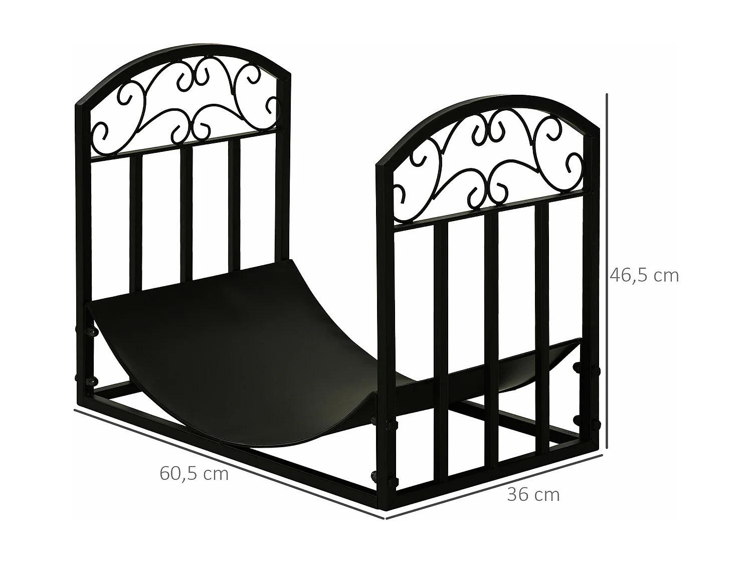 Suporte para Lenha em Metal com Design Curvo – Capacidade para 60 kg e Dimensões 60,5x36x46,5 cm