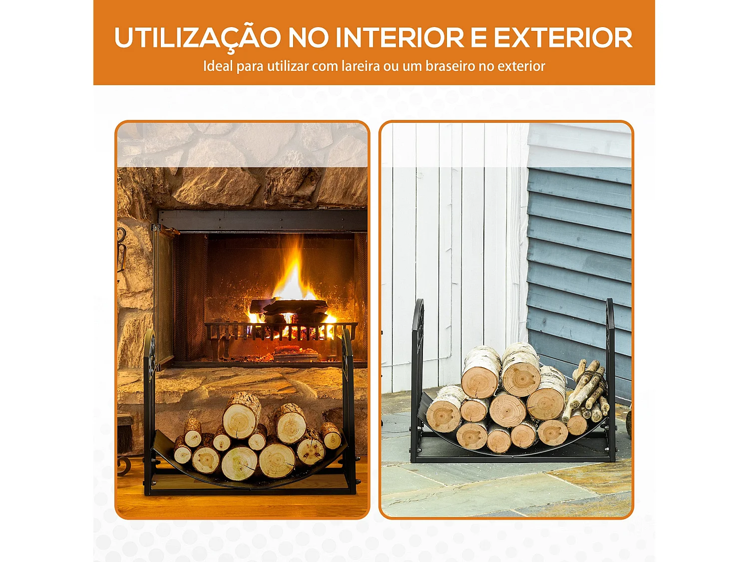 Suporte para Lenha em Metal com Design Curvo – Capacidade para 60 kg e Dimensões 60,5x36x46,5 cm