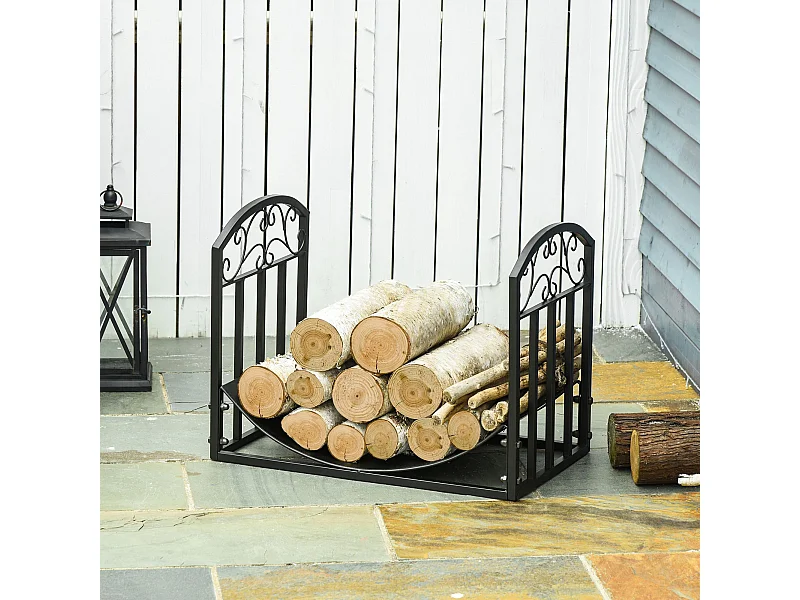 Suporte para Lenha em Metal com Design Curvo – Capacidade para 60 kg e Dimensões 60,5x36x46,5 cm