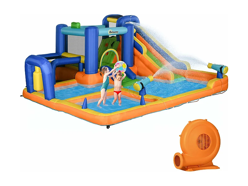 Castelo Insuflável Infantil 7 em 1 da Outsunny com Escorregador e Piscina - Diversão Garantida!