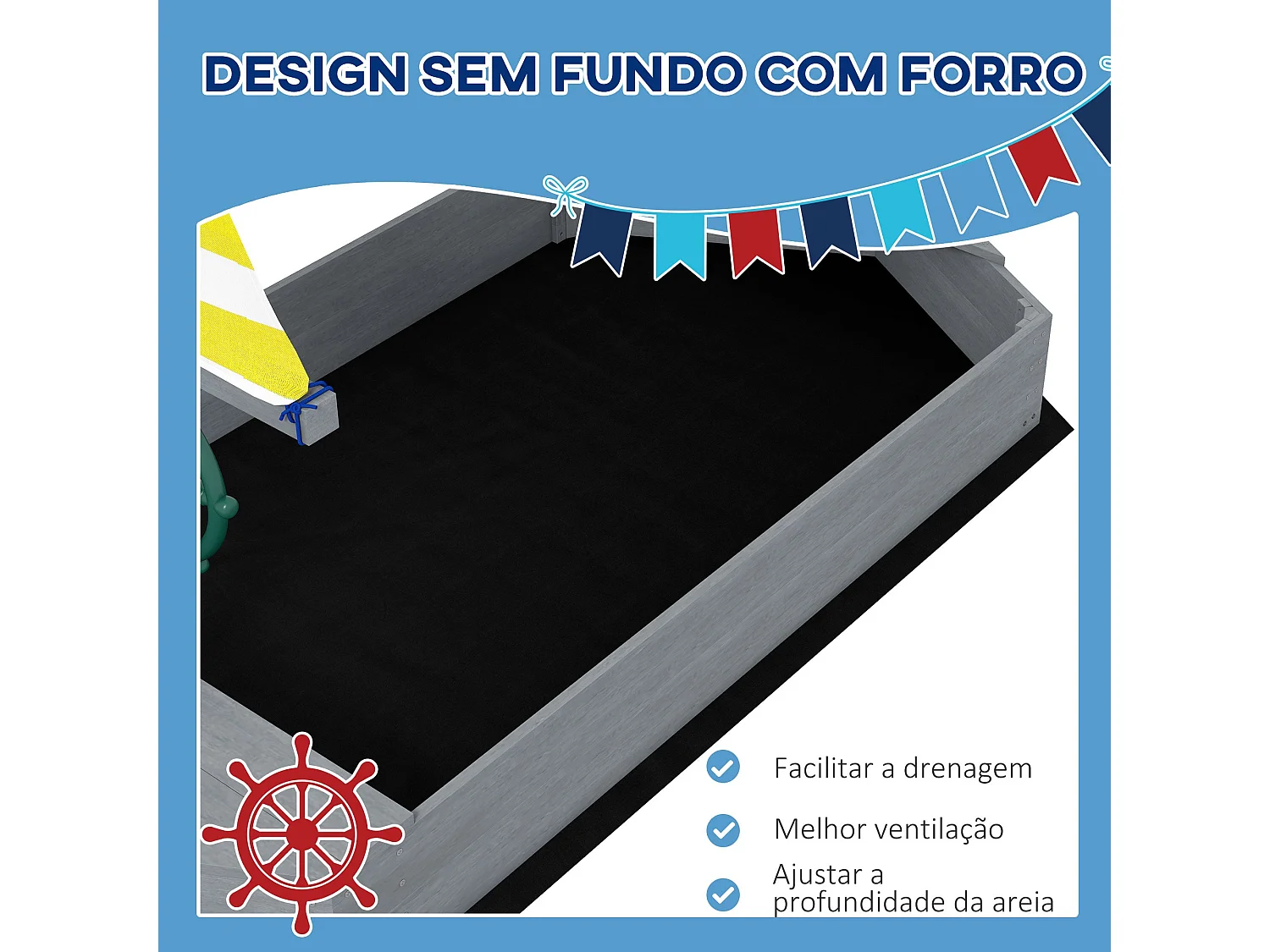 Caixa de Areia Infantil em Forma de Veleiro - Outsunny 190x90x138 cm Cinza Escuro