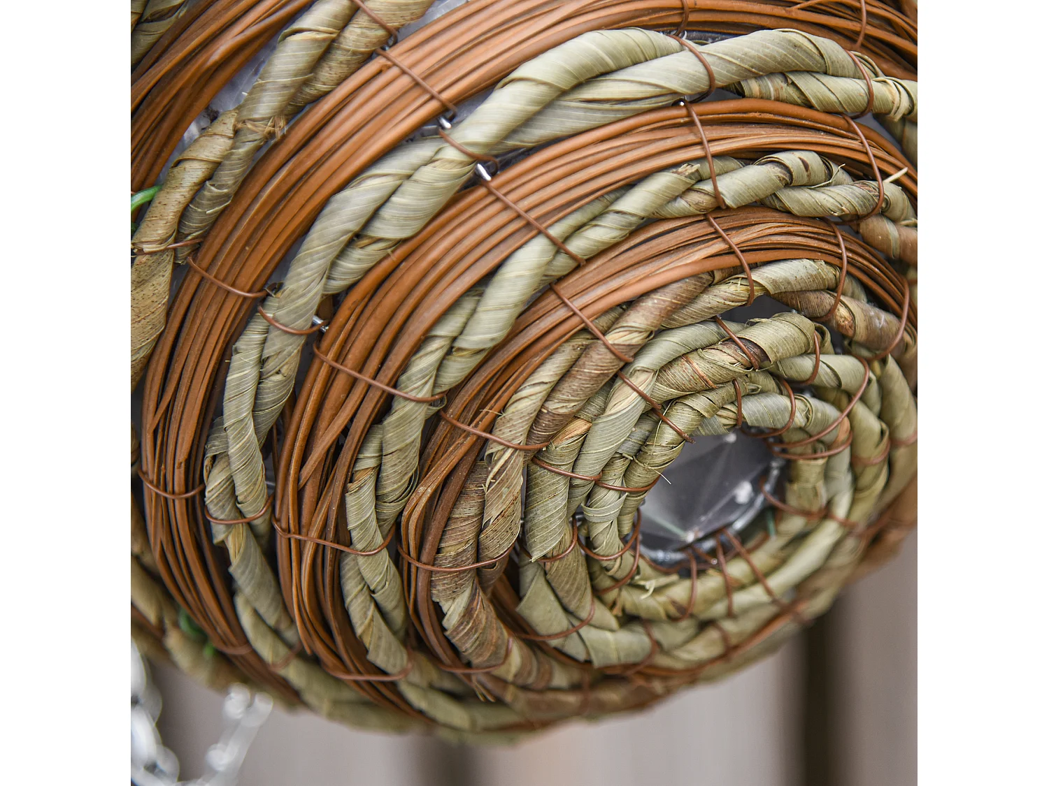 Conjunto de 2 Plantas Artificiais Lisianthus Suspensas com Vaso de Vime - Rosa e Verde - Ø25x34 cm