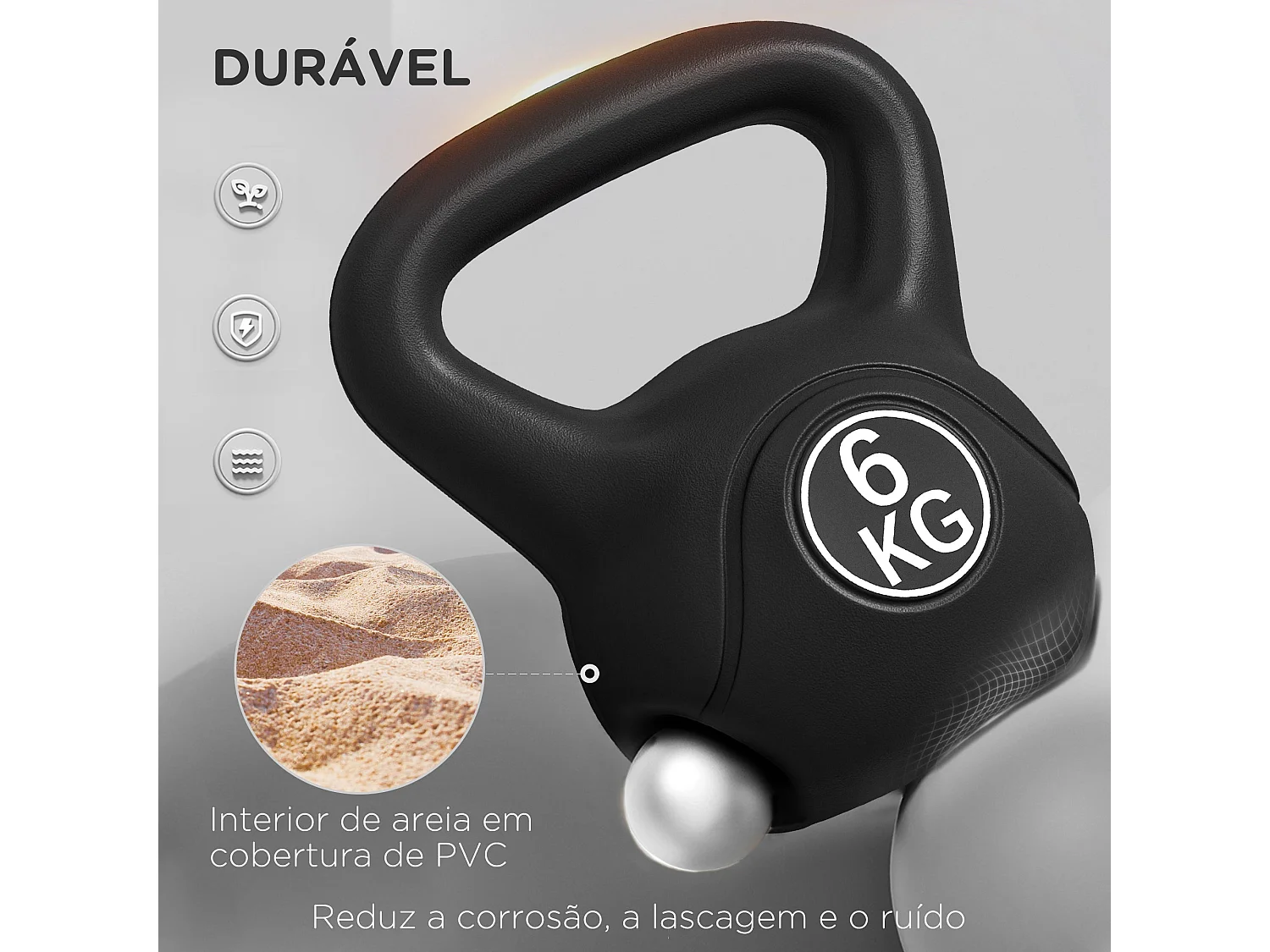 Kettlebell HOMCOM de 6 kg com Punho Antiderrapante para Treinos em Casa e Ginásio