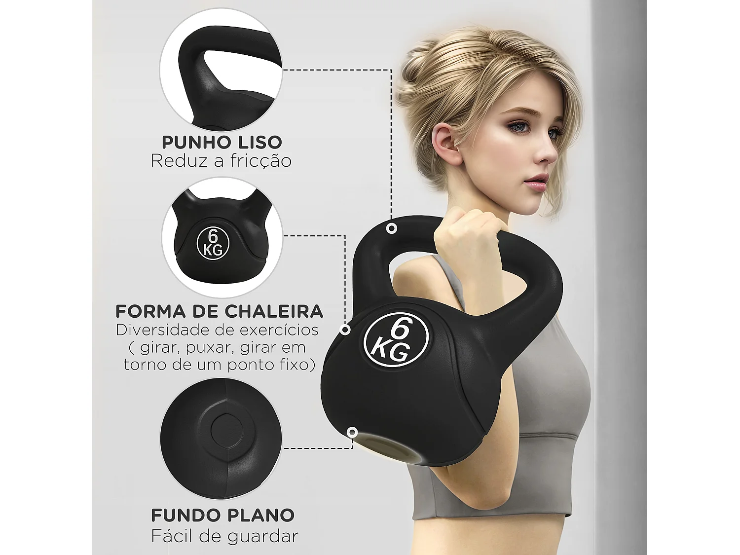 Kettlebell HOMCOM de 6 kg com Punho Antiderrapante para Treinos em Casa e Ginásio