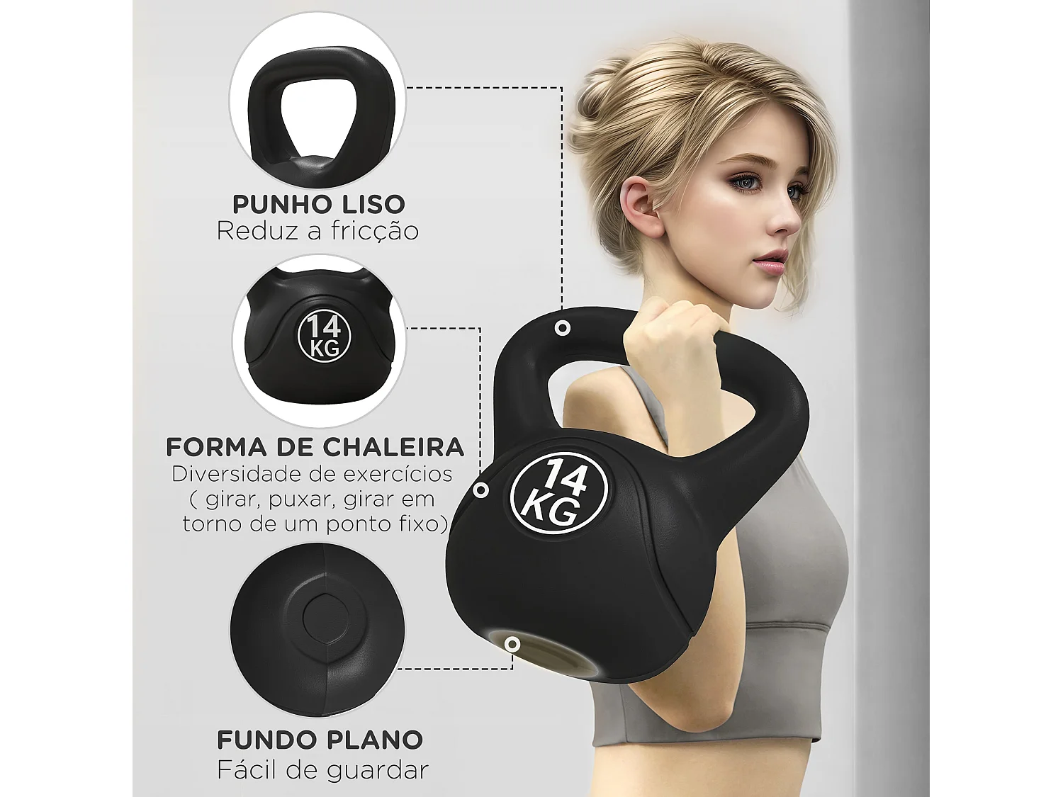 Kettlebell HOMCOM de 14 kg com Punho Antiderrapante para Treinos em Casa