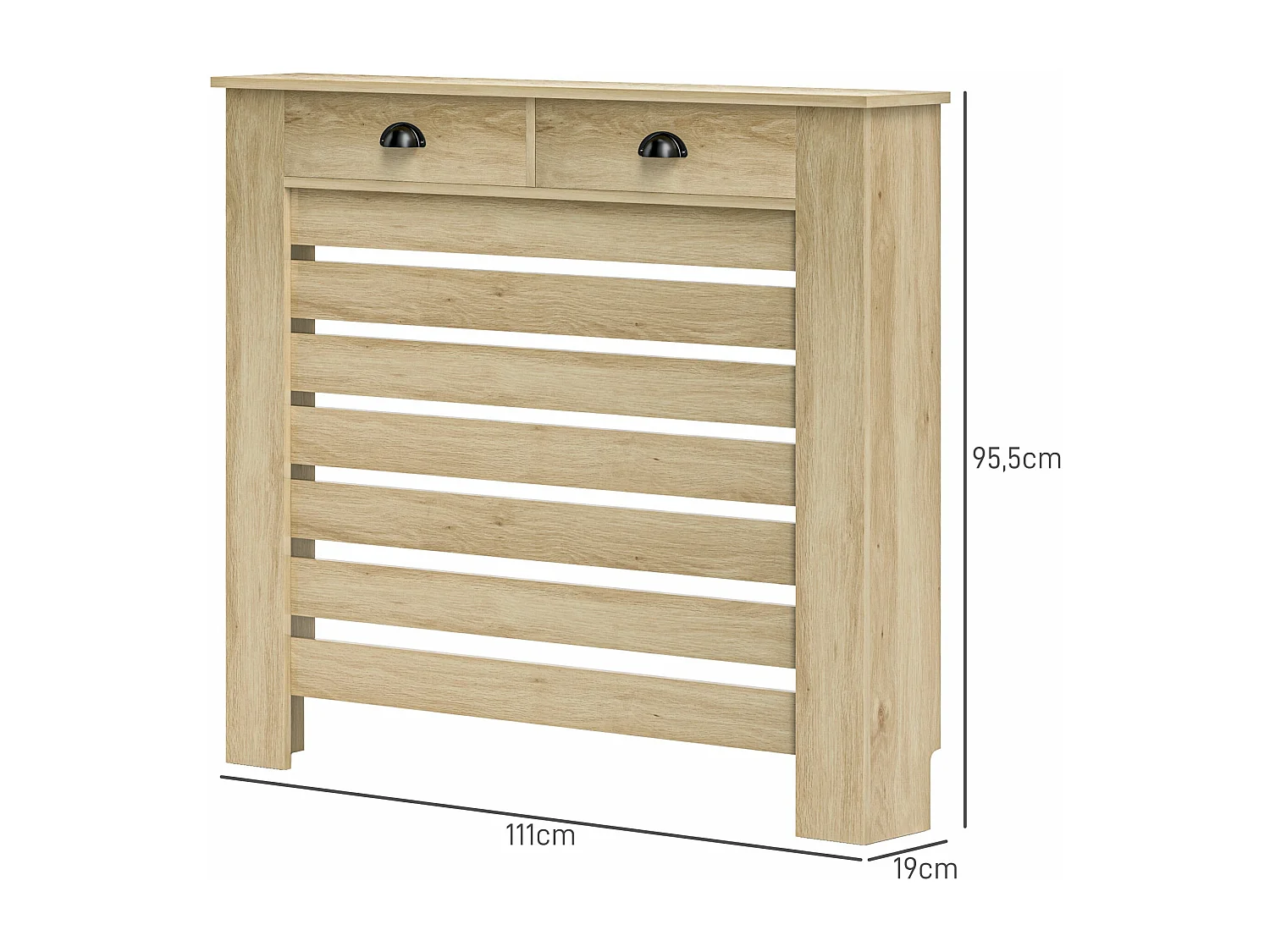 Cobertura Elegante para Radiador com Gavetas em MDF para Sala, Dormitório e Corredor - 111x19x95,5 cm Carvalho