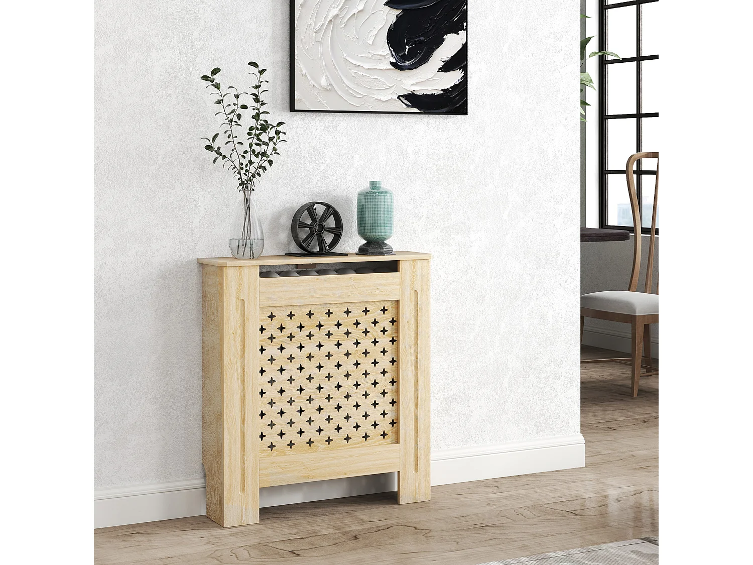 Cobertura de Radiador Nordic em MDF - Elegância e Segurança para Seu Ambiente - 78x19x82 cm - Carvalho