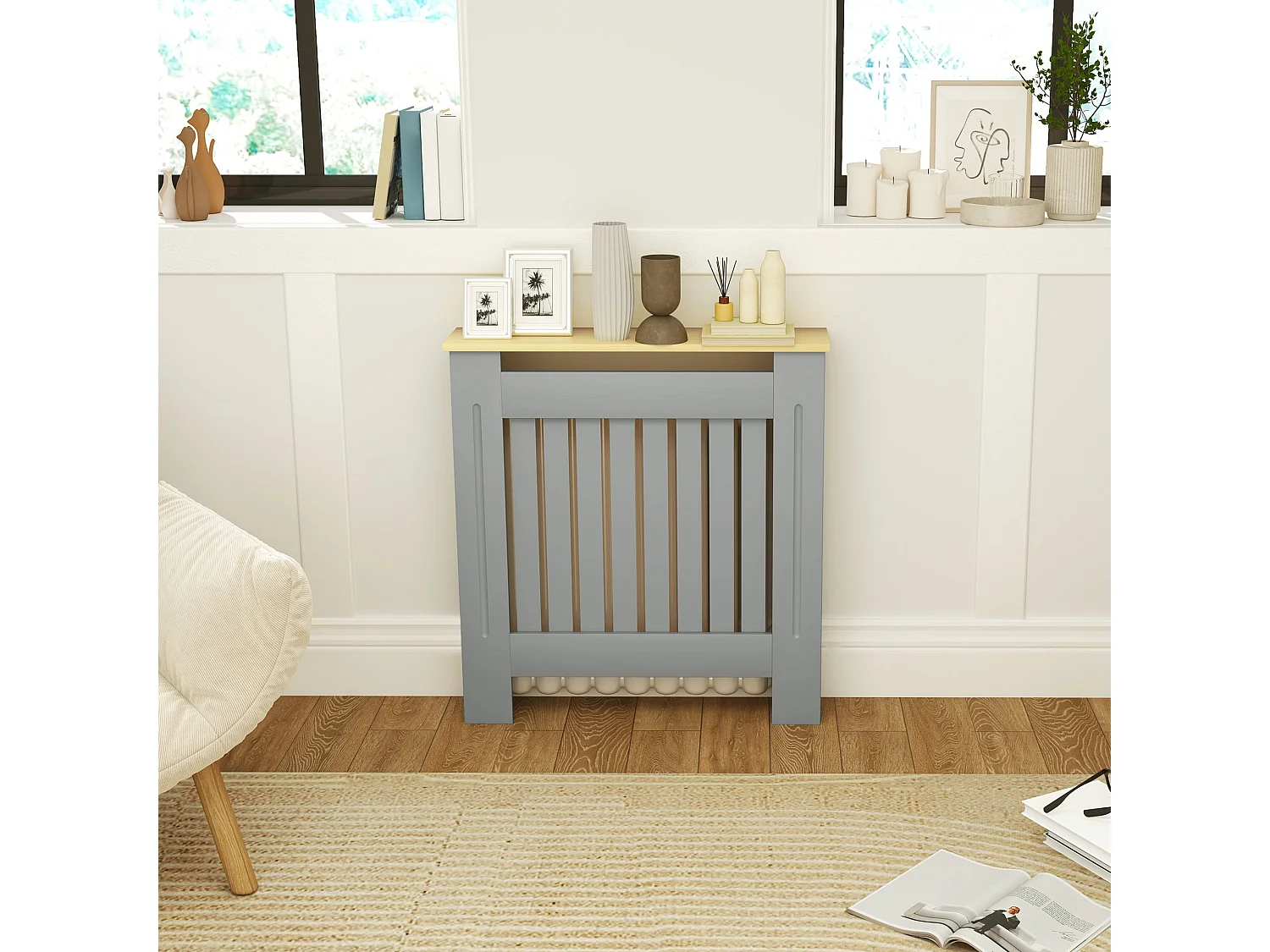 Cobertura para Radiador com Prateleira e Design Moderno – 78x19x83 cm – Cinza Elegante