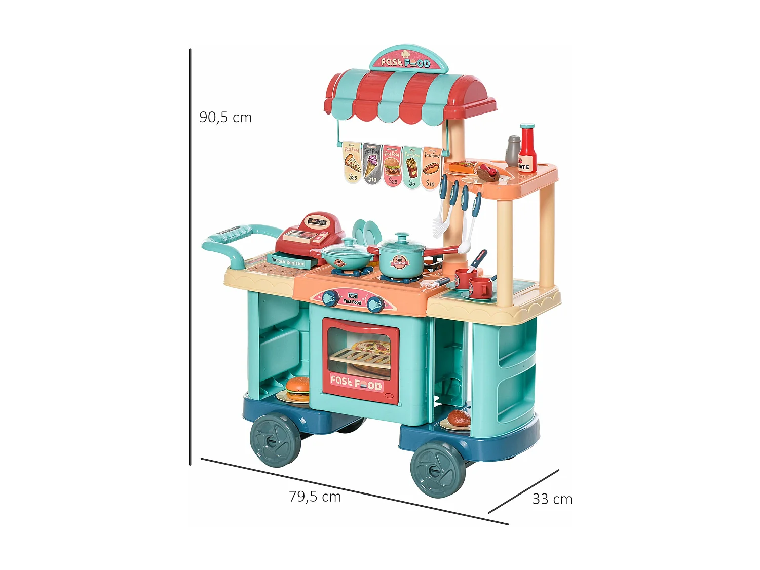 Cozinha de Brinquedo Multicolorida HOMCOM para Crianças de 3 a 6 Anos com 50 Acessórios