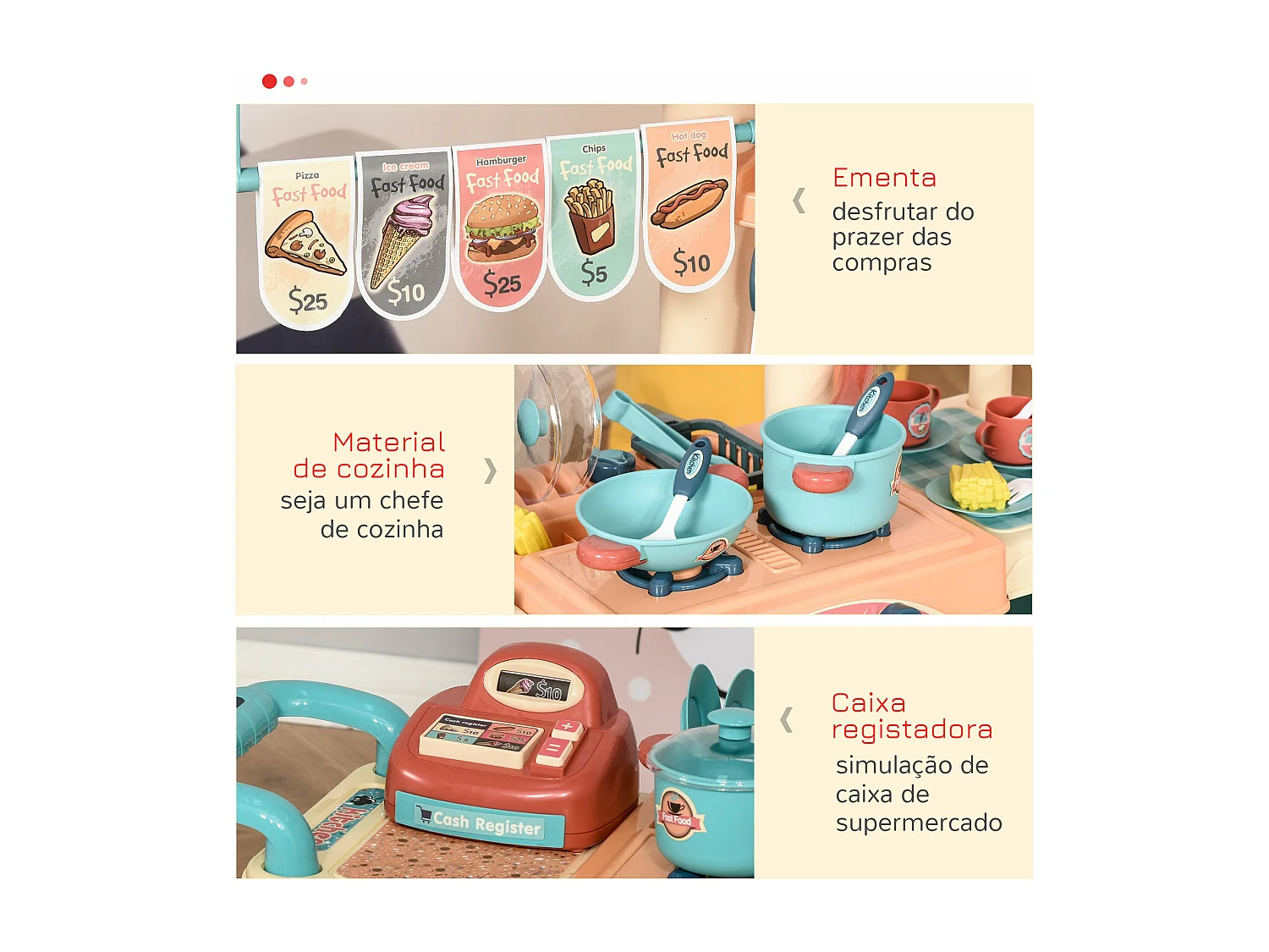 Cozinha de Brinquedo Multicolorida HOMCOM para Crianças de 3 a 6 Anos com 50 Acessórios