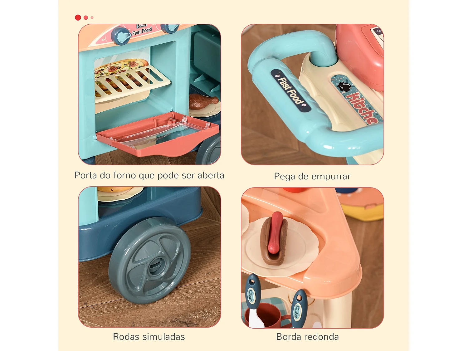 Cozinha de Brinquedo Multicolorida HOMCOM para Crianças de 3 a 6 Anos com 50 Acessórios