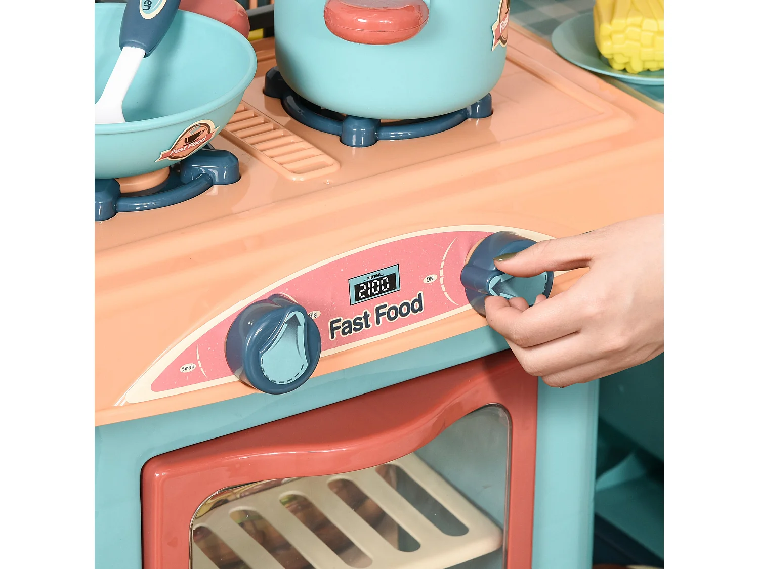 Cozinha de Brinquedo Multicolorida HOMCOM para Crianças de 3 a 6 Anos com 50 Acessórios