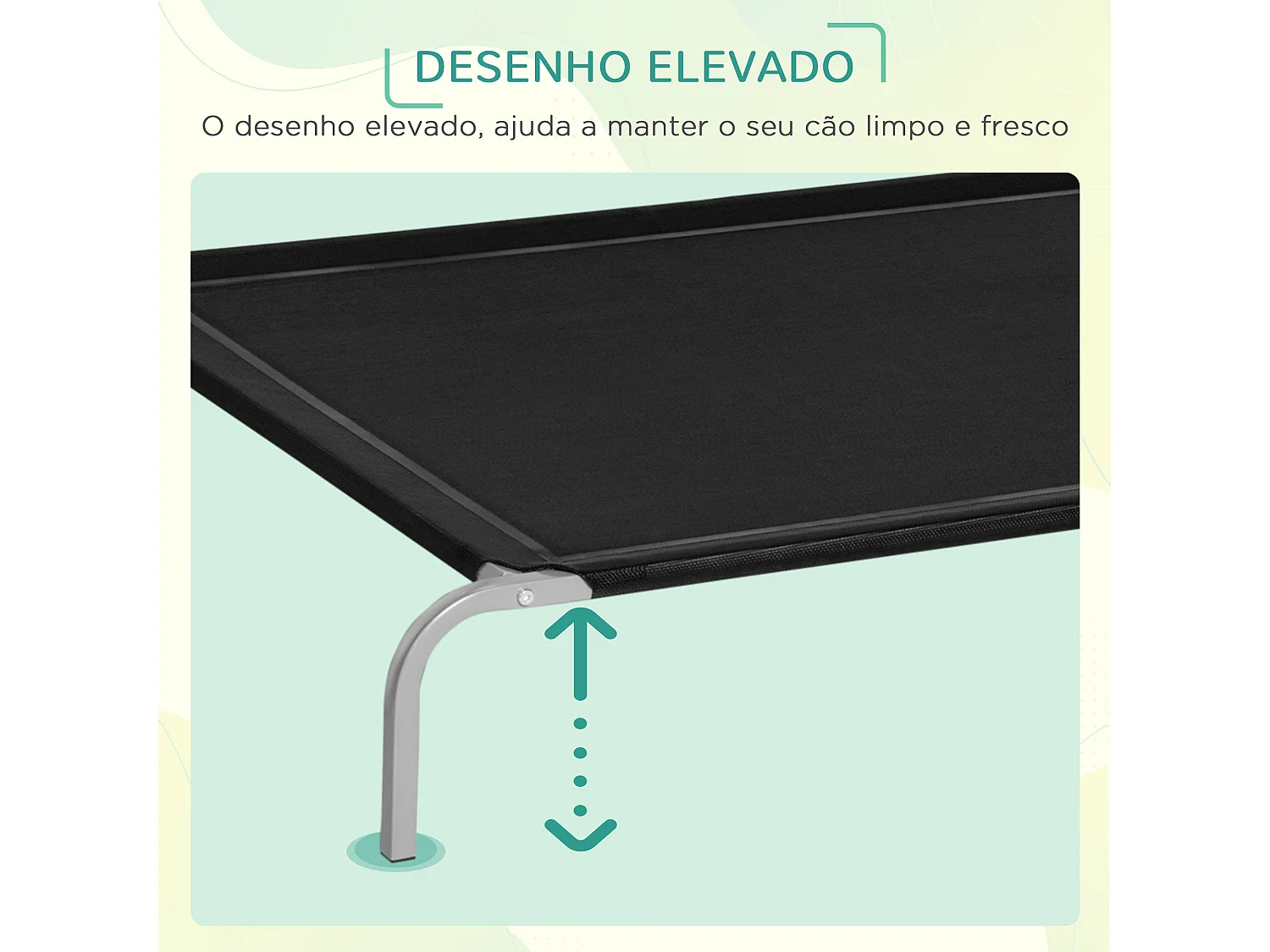 Cama Elevada PawHut para Cães e Gatos - Estrutura Resistente e Tecido Transpirável, 130x90 cm, Preto