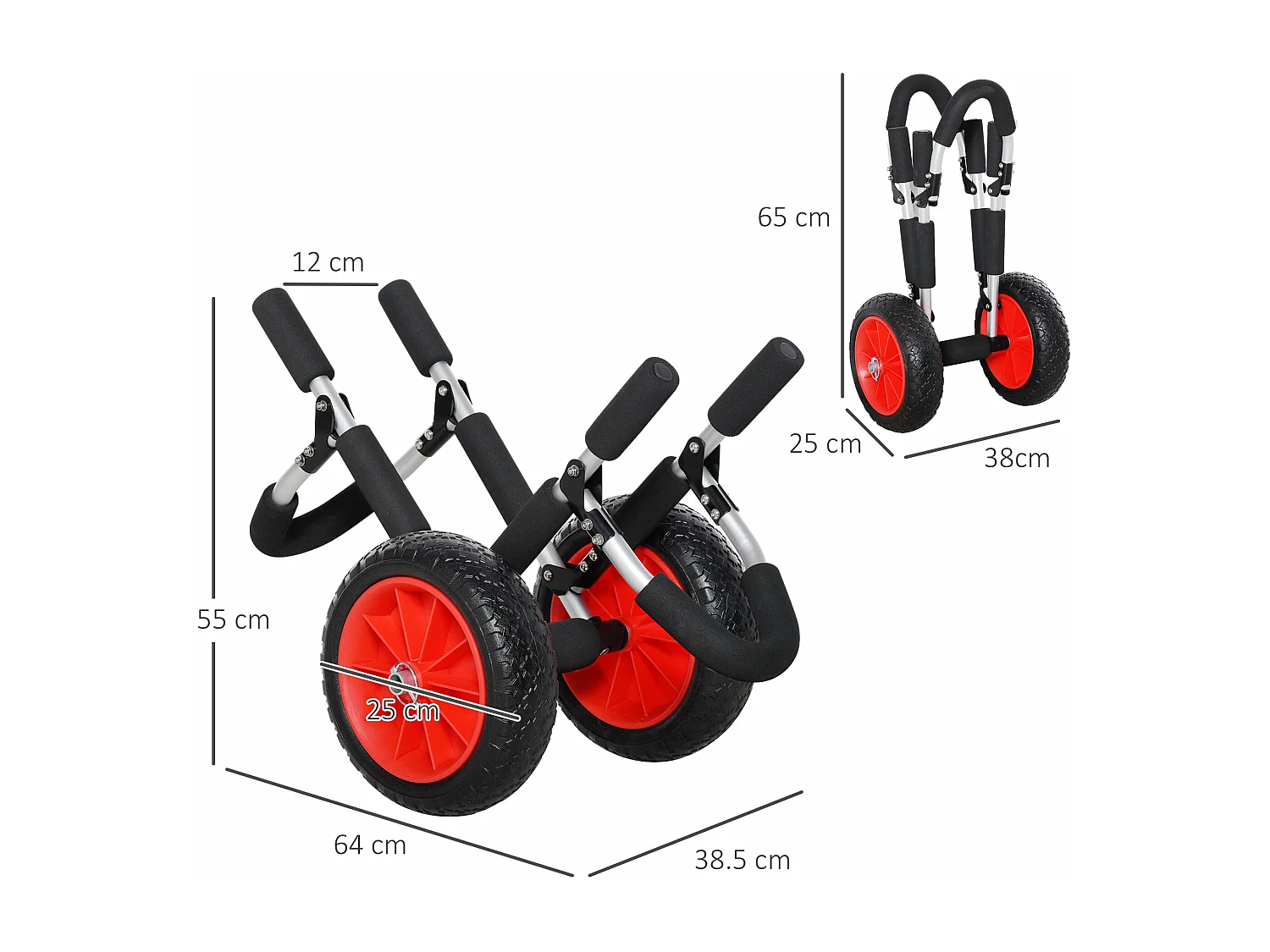 Carrinho de Transporte Dobrável para Prancha de Surf com Estrutura de Alumínio e Capacidade de 45 kg