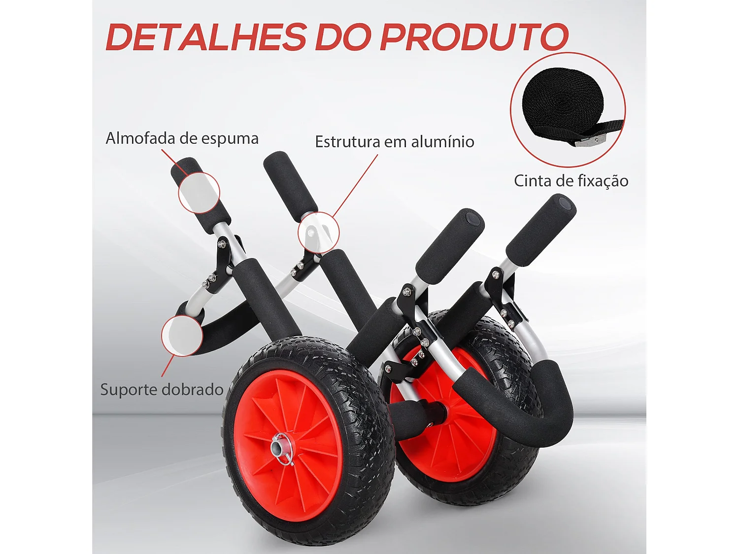 Carrinho de Transporte Dobrável para Prancha de Surf com Estrutura de Alumínio e Capacidade de 45 kg