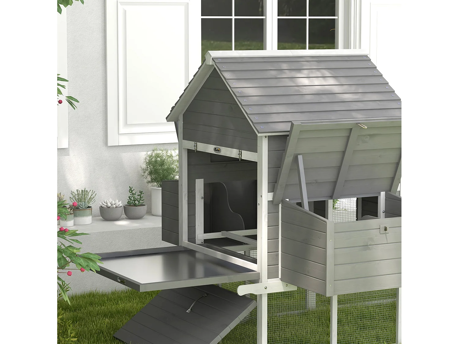 Galinheiro Grande de Madeira PawHut com Acesso Fácil e Proteção para Galinhas