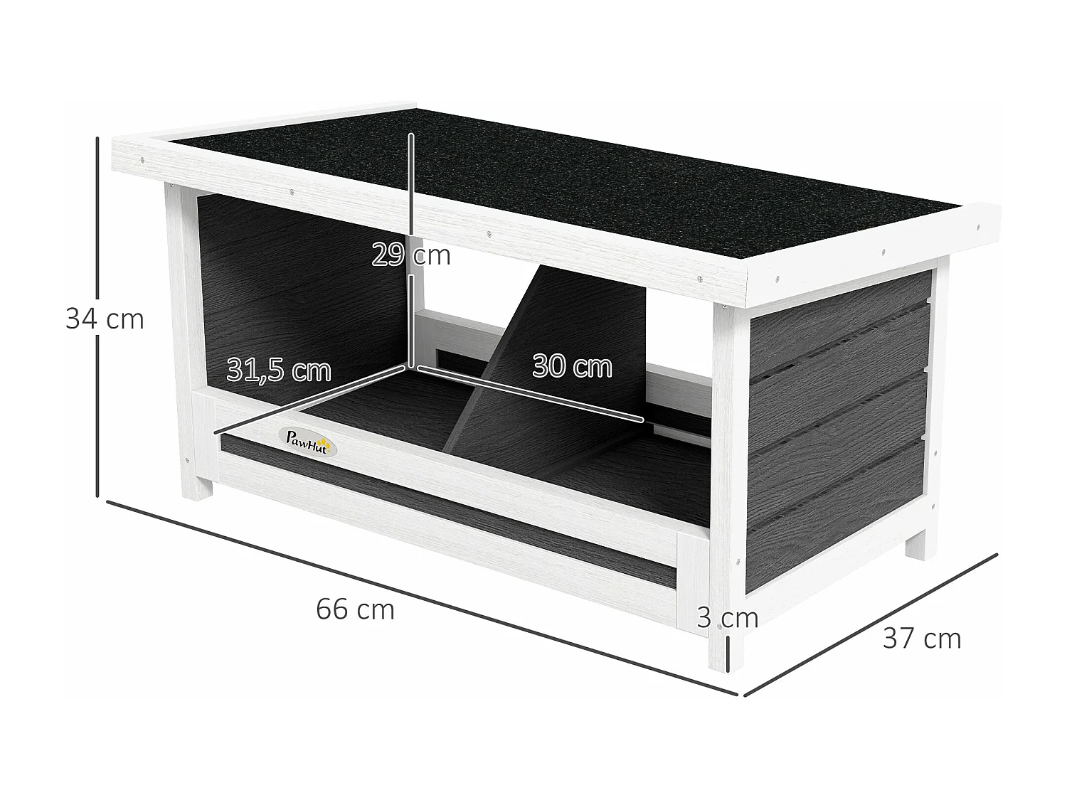 PawHut Ninho para Galinhas de Madeira Caixa Ninho para 2 Galinhas com 2 Compartimentos e Telhado Asfáltico para Interior e Exterior 66x37x34 cm Cinza