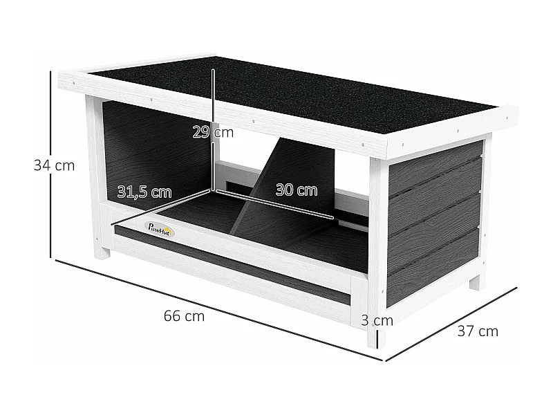 PawHut Ninho para Galinhas de Madeira Caixa Ninho para 2 Galinhas com 2 Compartimentos e Telhado Asfáltico para Interior e Exterior 66x37x34 cm Cinza