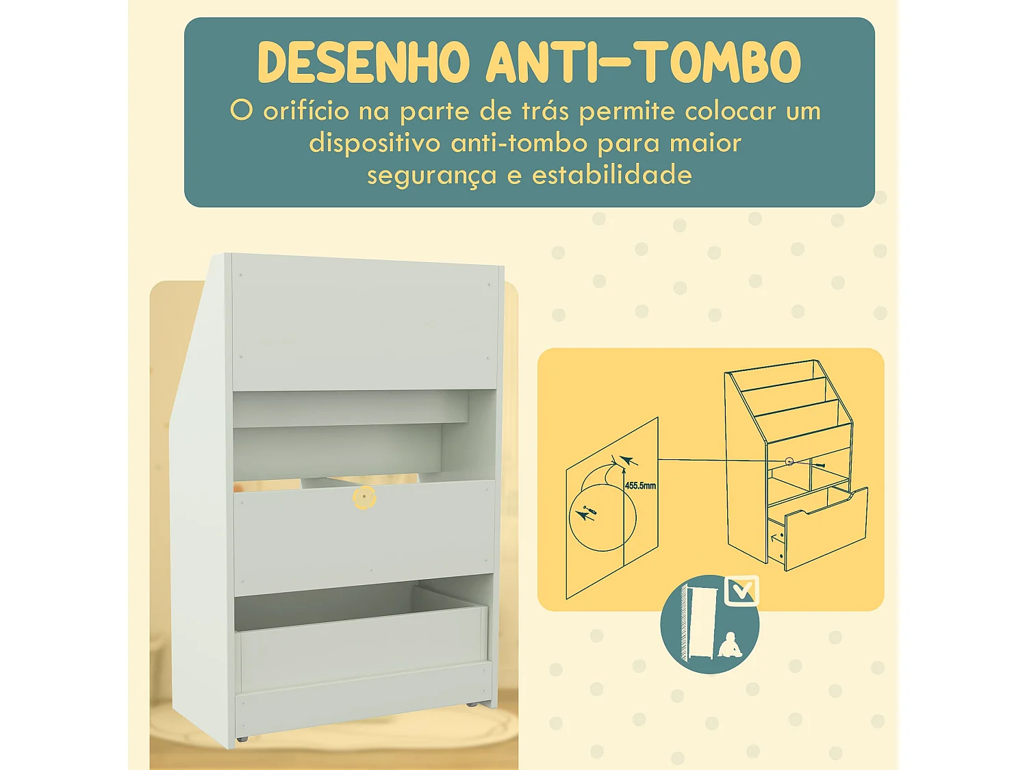 Estante Infantil Multifuncional HOMCOM em Madeira com 3 Compartimentos e Gaveta Móvel Verde