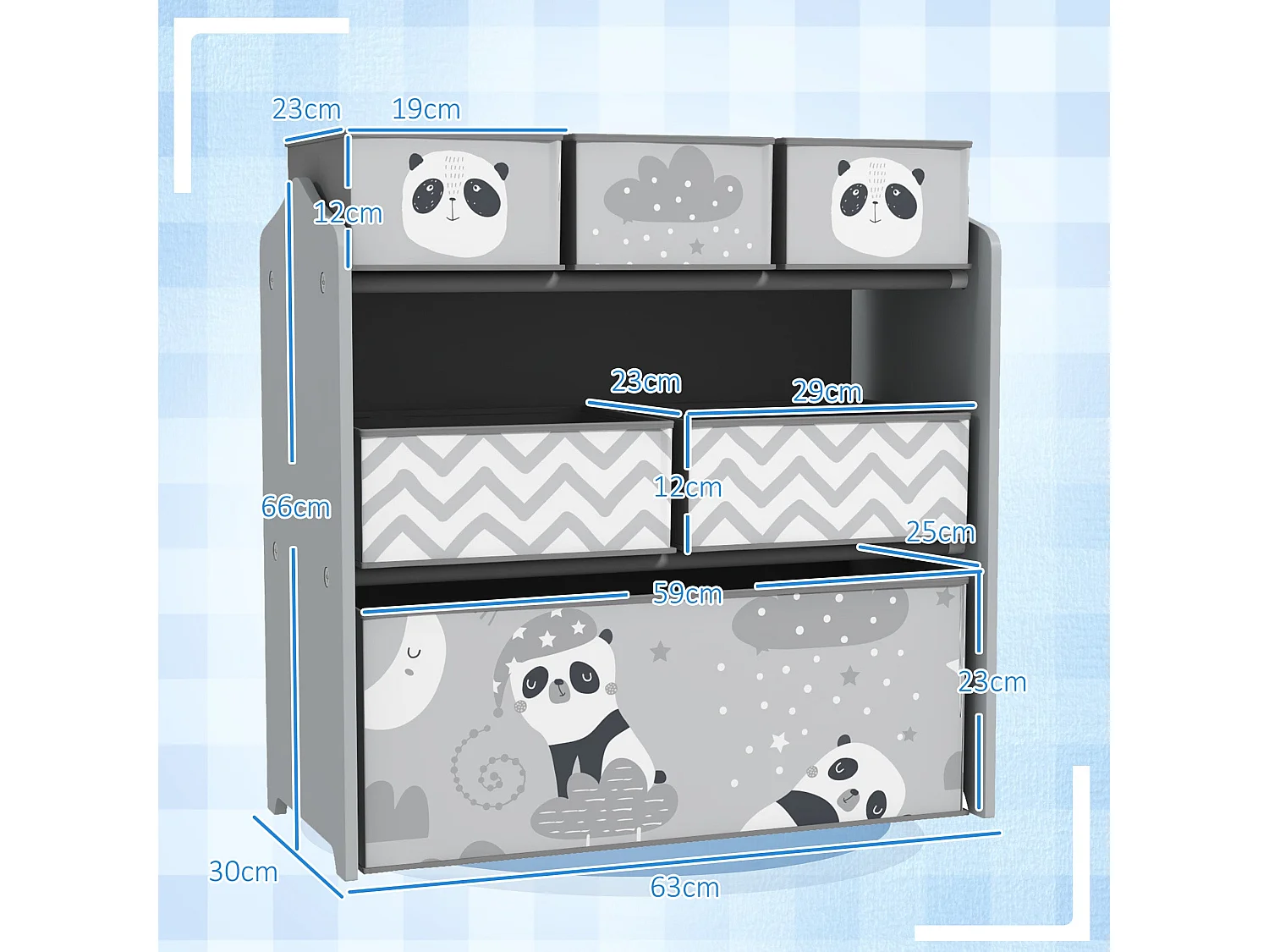 Estante ZONEKIZ para Brinquedos com 6 Caixas de Tecido - Organizador Infantil 63x30x66 cm
