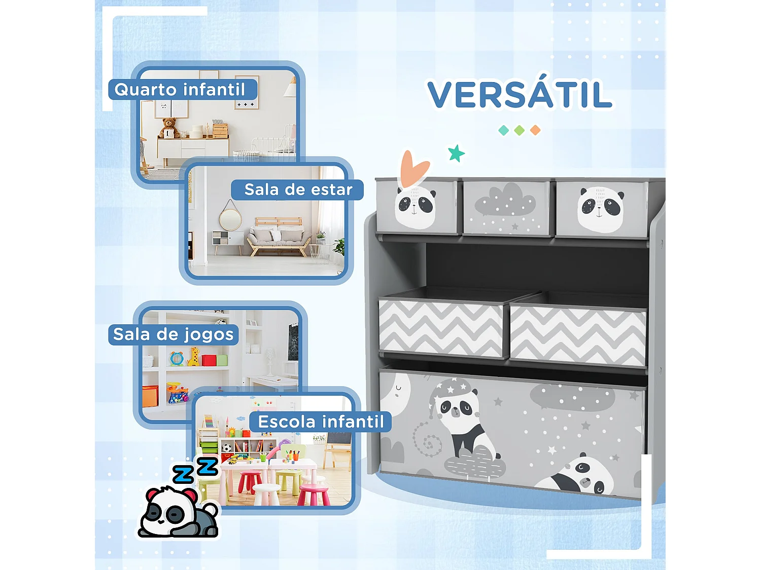 Estante ZONEKIZ para Brinquedos com 6 Caixas de Tecido - Organizador Infantil 63x30x66 cm