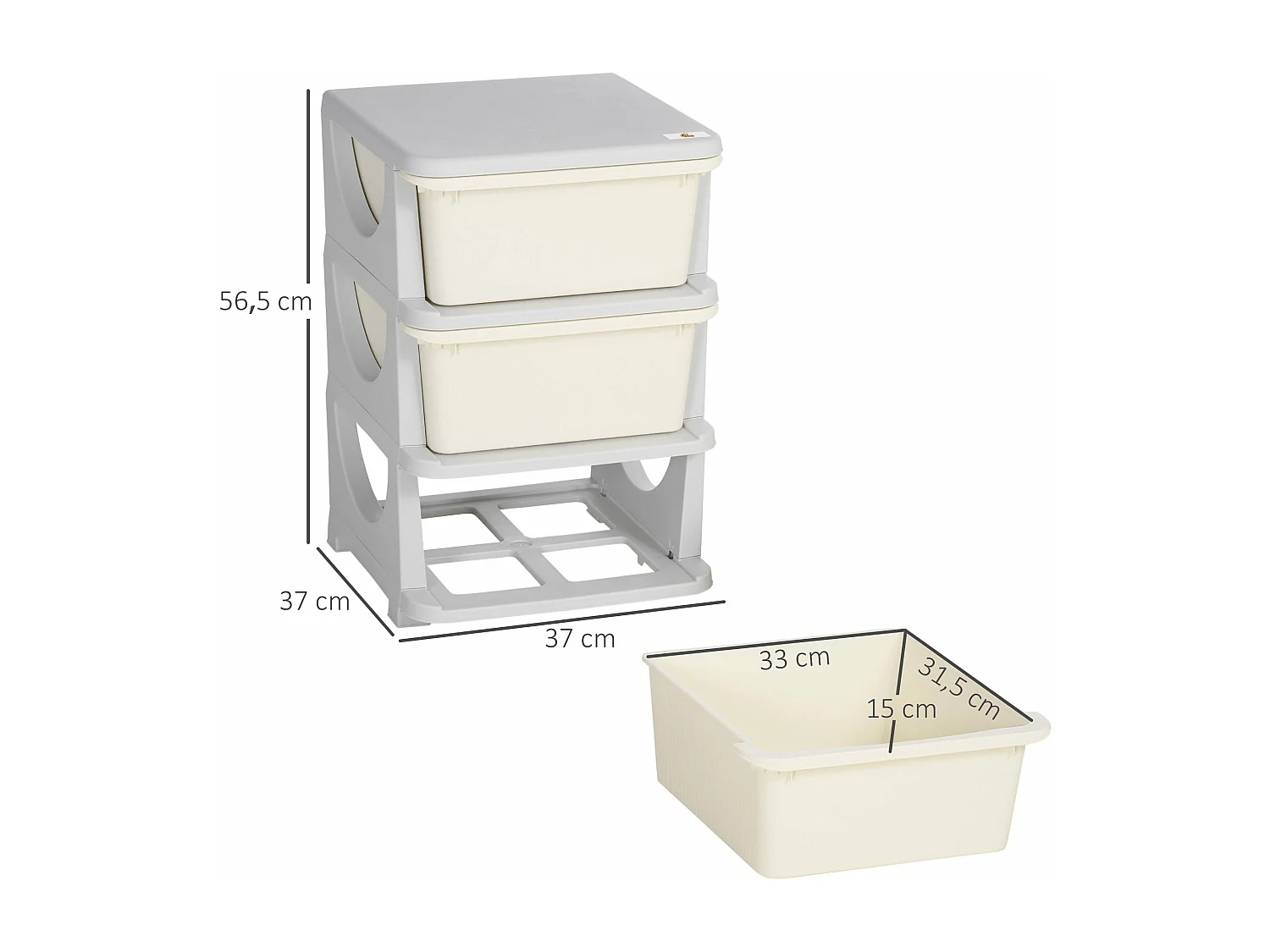 Organizador de Brinquedos HOMCOM para Crianças com 3 Gavetas - Prático e Seguro - 37x37x56,5 cm Bege