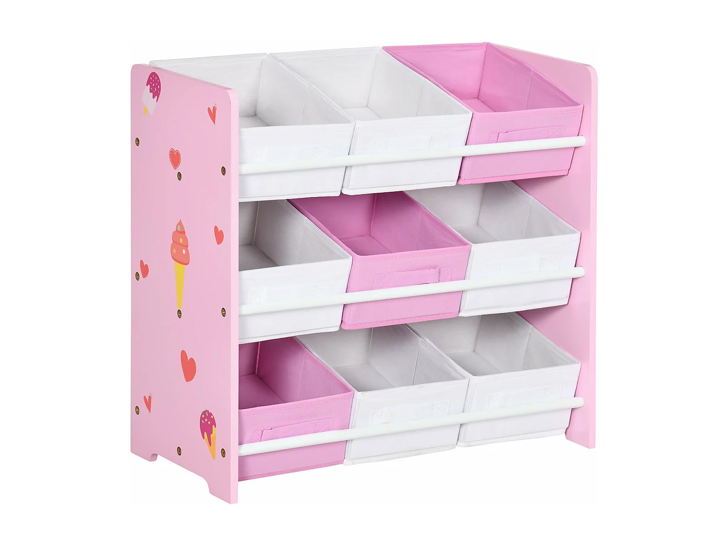 Estante ZONEKIZ para Brinquedos com 9 Caixas Rosa - Organizador Infantil Prático e Charmoso