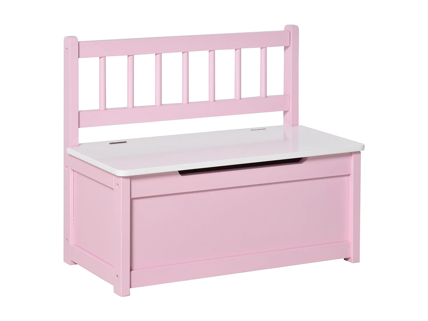 HOMCOM Baú de Brinquedos e Banco Infantil de Madeira Rosa com Encosto e Tampa Amortecida 60x30x50 cm