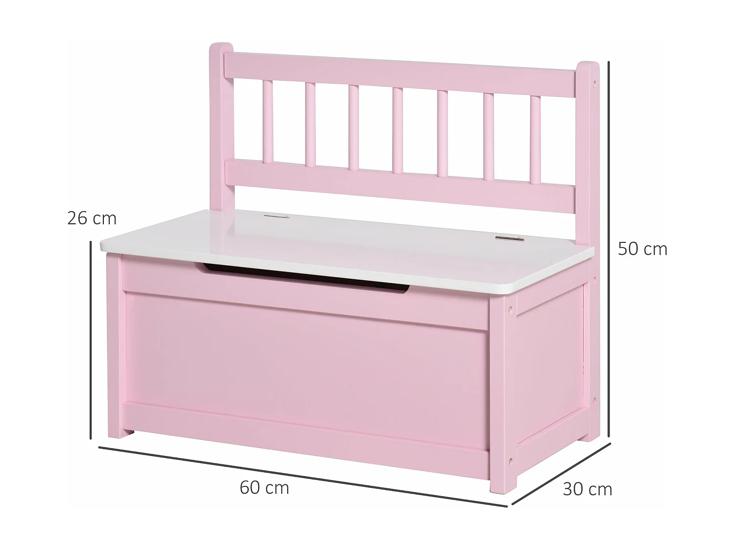 HOMCOM Baú de Brinquedos e Banco Infantil de Madeira Rosa com Encosto e Tampa Amortecida 60x30x50 cm