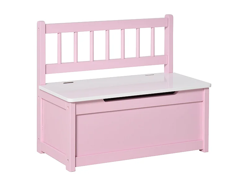 HOMCOM Baú de Brinquedos e Banco Infantil de Madeira Rosa com Encosto e Tampa Amortecida 60x30x50 cm