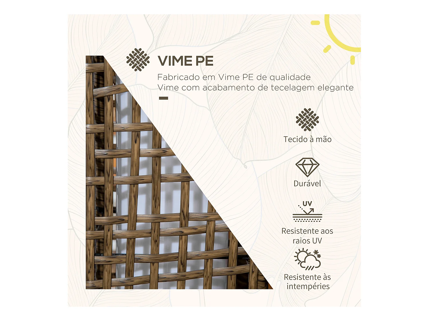 Lámpara solar Hawai Outsunny luces LED exterior marrón 46x15,5x15,5 cm