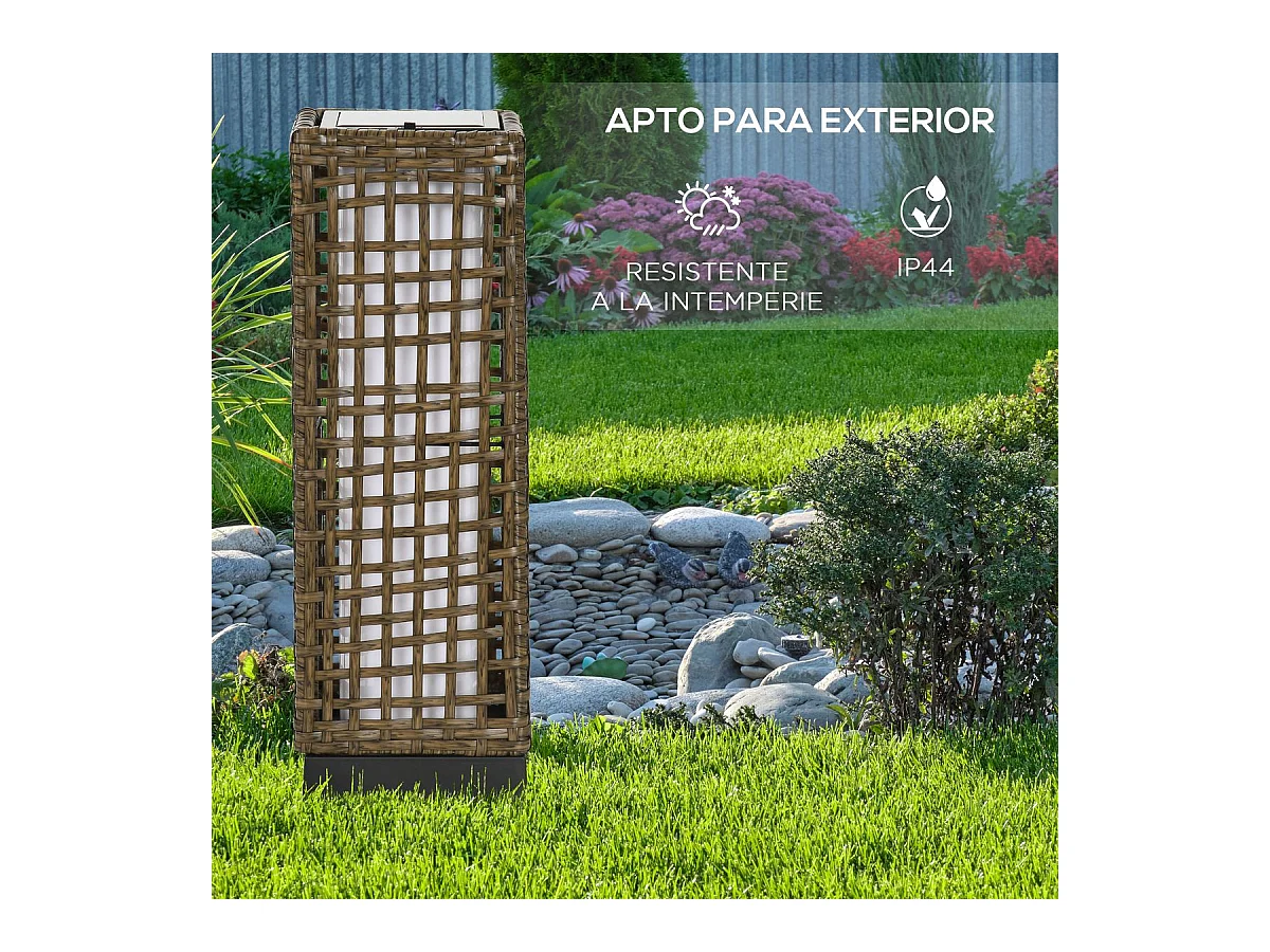 Lámpara solar Hawai Outsunny luces LED exterior marrón 46x15,5x15,5 cm