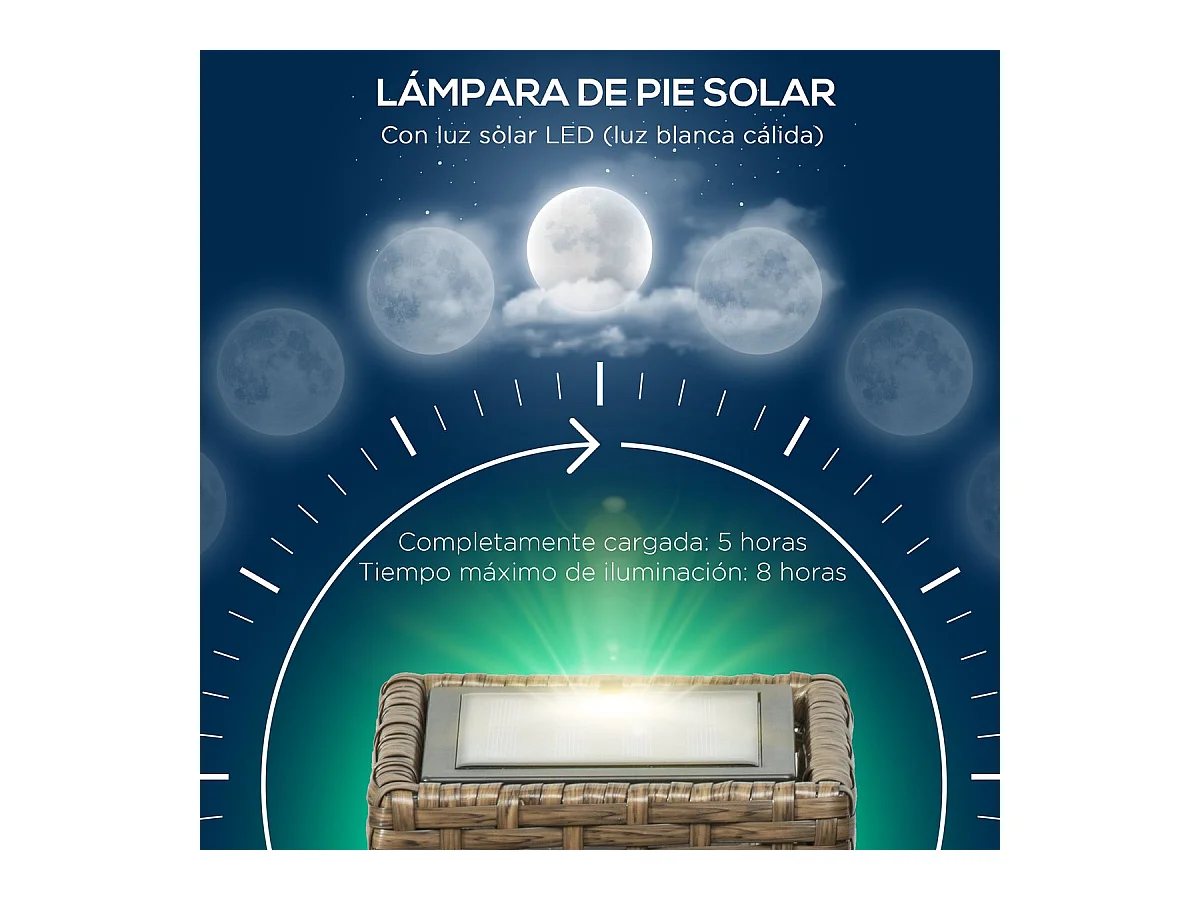 Lámpara solar Hawai Outsunny luces LED exterior marrón 46x15,5x15,5 cm
